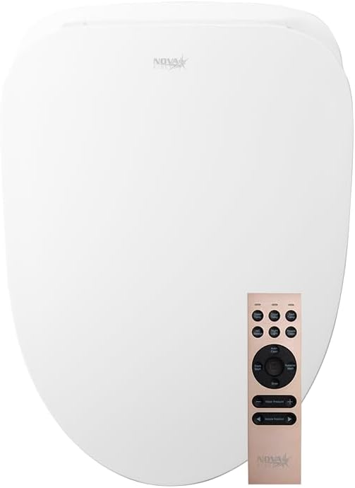 Eco Nova Elongated Bidet Toilet Seat, White, Slim Profile, Stainless Steel Nozzle, Unlimited Warm Water, LED Night Light, Wireless Remote Control With Wall Mount, Sittable Lid, 4 Year Warranty