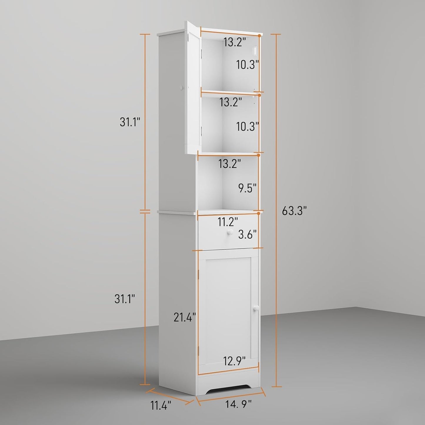 Tall Bathroom Cabinet, Storage Cabinet with 2 Doors & 2Drawer, with Ajustable Shelve, for Bathrooms, Kitchens,Entrances,Bedrooms(White)