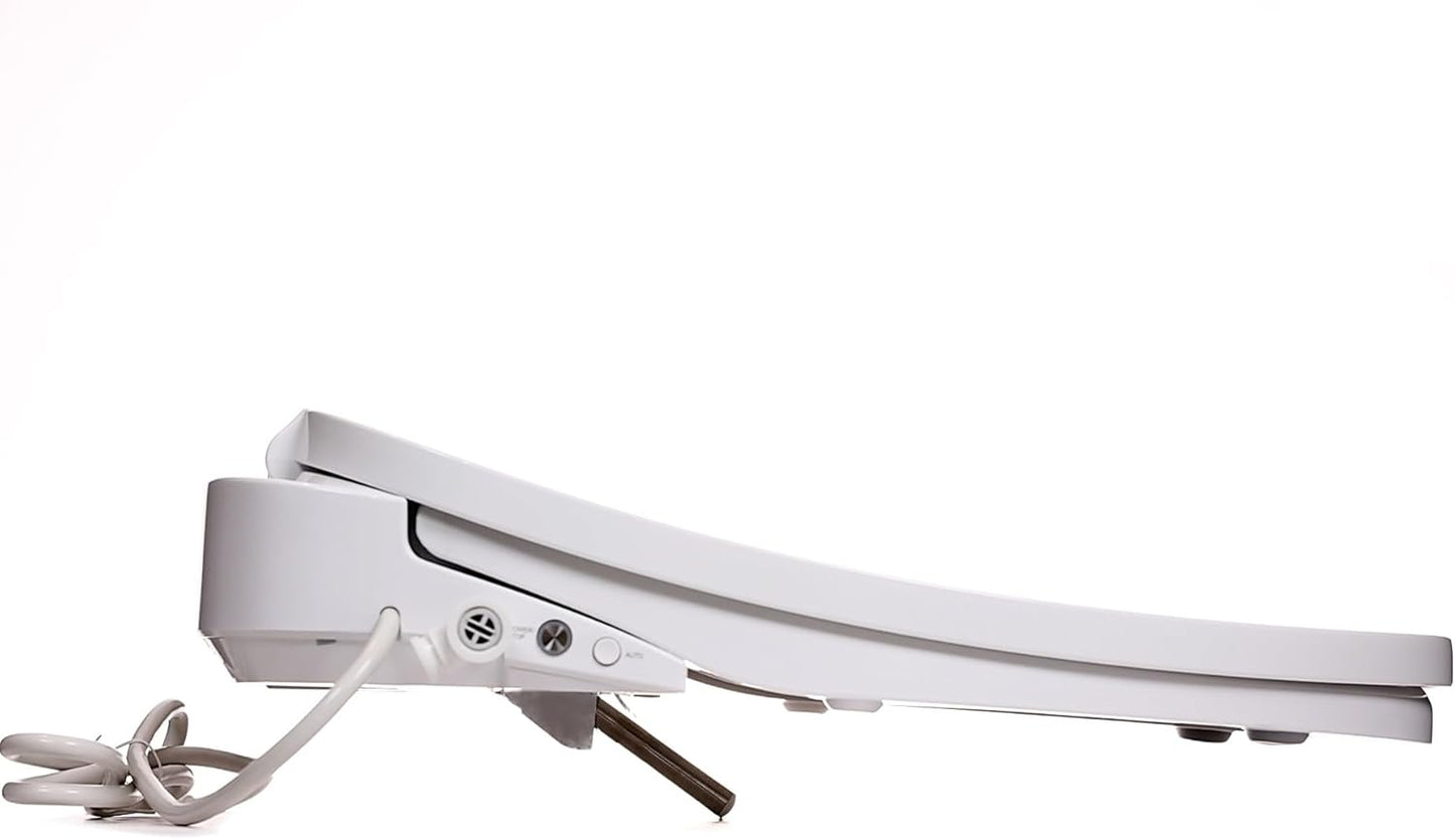 Eco Nova Elongated Bidet Toilet Seat, White, Slim Profile, Stainless Steel Nozzle, Unlimited Warm Water, LED Night Light, Wireless Remote Control With Wall Mount, Sittable Lid, 4 Year Warranty