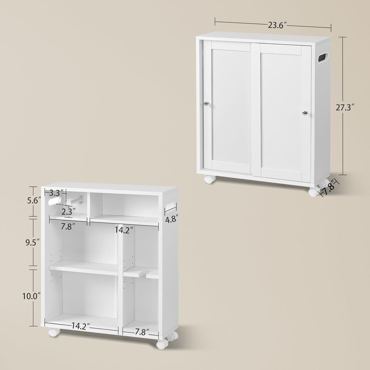 Toilet Paper Cabinets, Slim Bathroom Storage Cabinet with 2 Adjustable Shelves, Toilet Paper Holder and Brush Compartment, Next to Toilets Storage, for Small Space, Bathroom, White