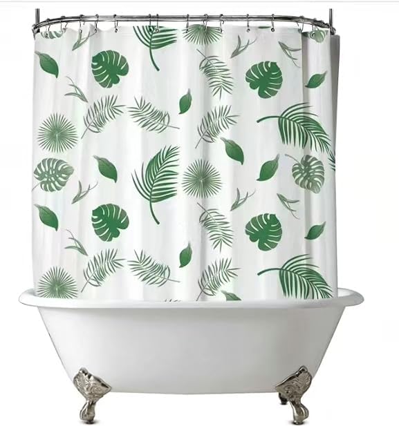 Ombre Grey Clawfoot Tub Shower Curtain Liner 180Wx60H Geometric Neutral Soft Wrap Around Shower Curtain Liner Washable,Water Repellent,with 36 Metal Hooks, Magnets
