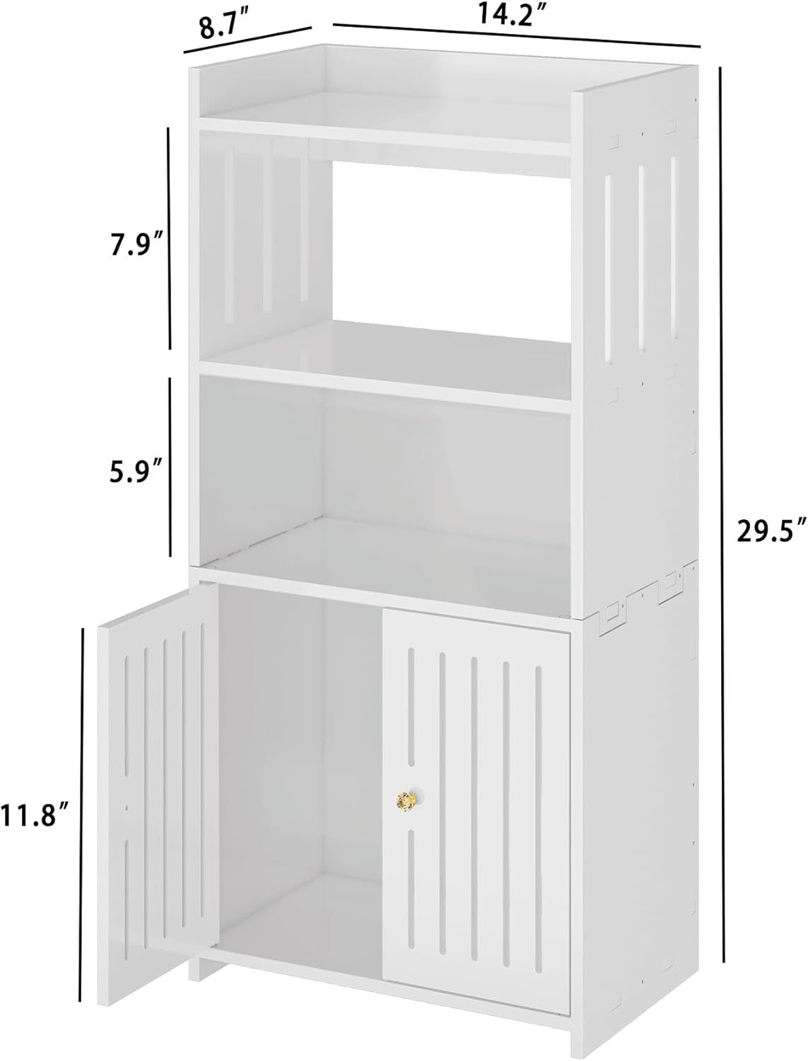 Bathroom Storage Cabinet, 4-Tier Slim White Floor Cabinet Freestanding Organizers with Door for Living Room Entryway Small Space
