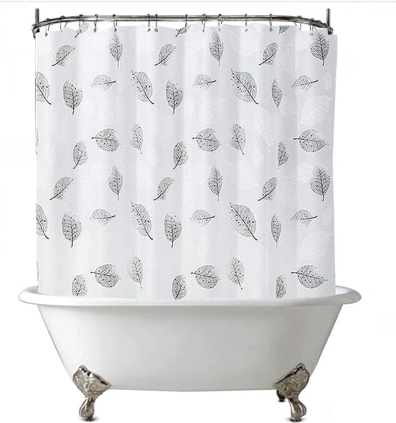 Ombre Grey Clawfoot Tub Shower Curtain Liner 180Wx60H Geometric Neutral Soft Wrap Around Shower Curtain Liner Washable,Water Repellent,with 36 Metal Hooks, Magnets