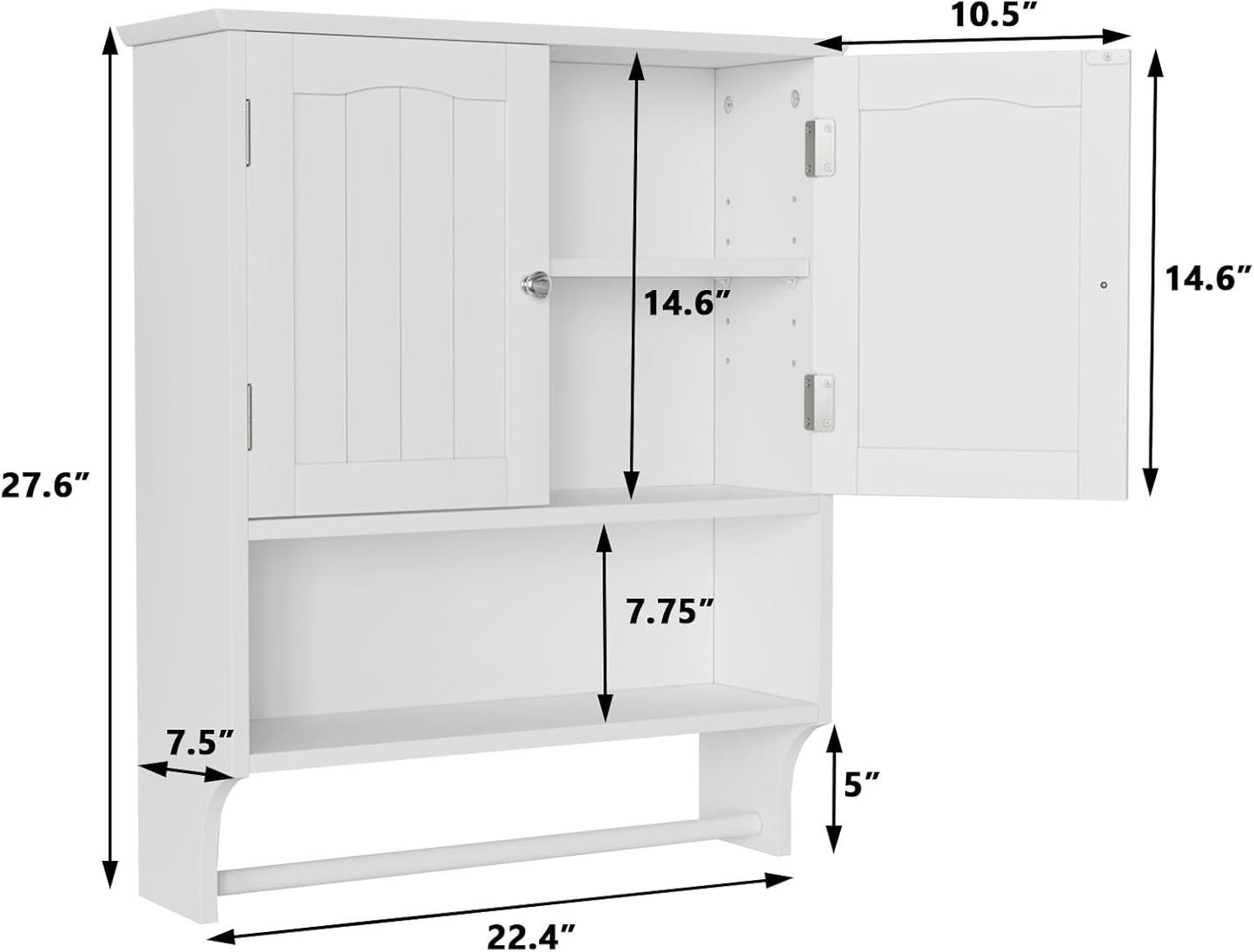 Smuxee White Bathroom Cabinet Wall Mounted with Towels Bar, Bathroom Medicine Cabinet with 2 Door Adjustable Shelves, Over Toilet Cabinet for Bathroom Laundry Room Kitchen