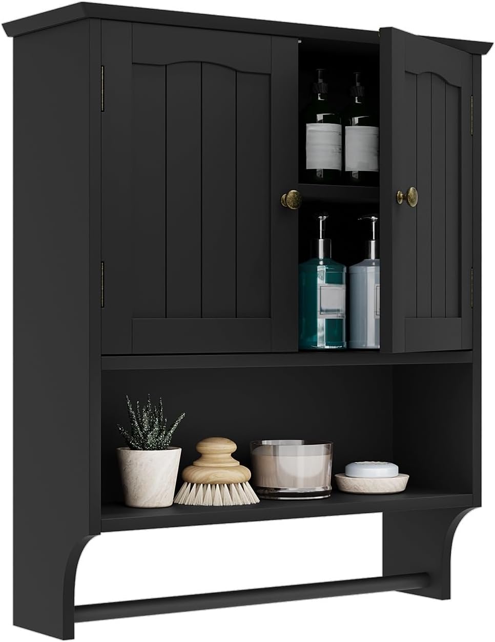 Smuxee White Bathroom Cabinet Wall Mounted with Towels Bar, Bathroom Medicine Cabinet with 2 Door Adjustable Shelves, Over Toilet Cabinet for Bathroom Laundry Room Kitchen