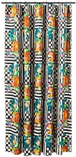 MACKENZIE-CHILDS Fabric Shower Curtain, Decorative Bathroom Shower Curtain with Eyelet Hang Holes, 72 Inches by 72 Inches, Black-and-White Courtly Check