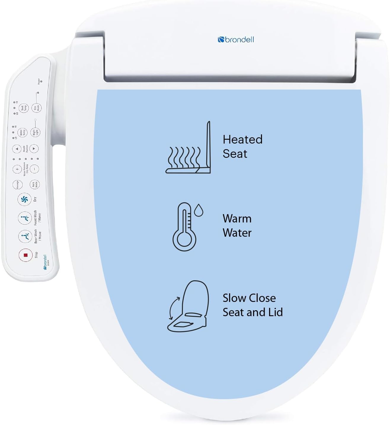 Brondell SE400-EW Swash SE400 Electric Bidet Toilet Seat With Heated Seat, Oscillating Stainless Steel Nozzle, Warm Air Dryer, Night Light, Gentle Close Lid, White Side Arm Control, Elongated