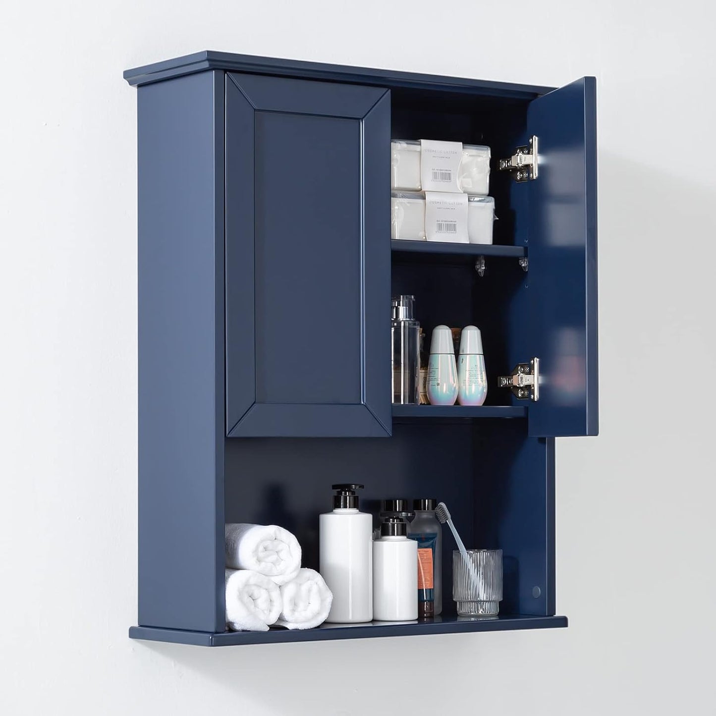 Black Bathroom Cabinet 23x29 inch Wooden Medicine Cabinet with 2 Doors and Adjustable Shelf, Wall Mounted Over Toilet Storage