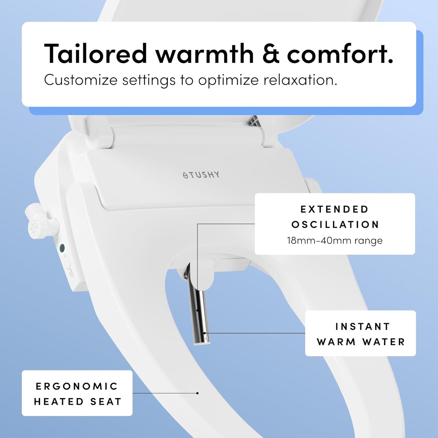 TUSHY Cloud+ Electronic Bidet Heated Toilet Seat (Intelligent Remote w/Personal Settings, Warm Water, Air Dryer, Automatic Deodorizer & Night Light), Elongated