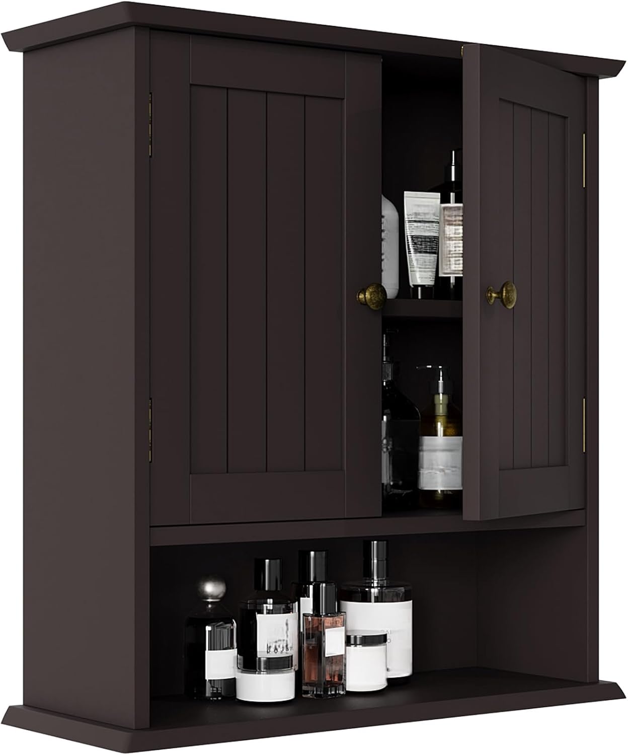 Smuxee White Bathroom Cabinet Wall Mounted with Towels Bar, Bathroom Medicine Cabinet with 2 Door Adjustable Shelves, Over Toilet Cabinet for Bathroom Laundry Room Kitchen