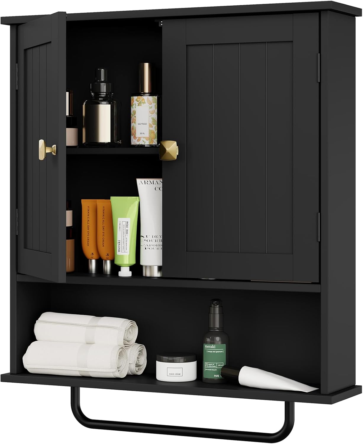 RRX Bathroom Cabinet Wall Mounted Medicine Cabinets with Towels Bar, Over The Toilet Storage Cabinet with 2 Doors and Adjustable Shelf, White Wall Cabinet for Bathroom Laundry Kitchen