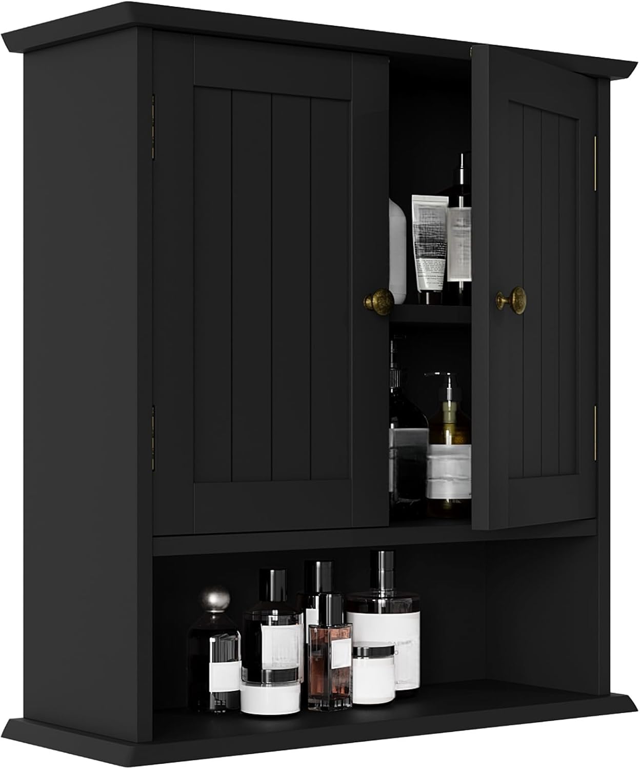 Smuxee White Bathroom Cabinet Wall Mounted with Towels Bar, Bathroom Medicine Cabinet with 2 Door Adjustable Shelves, Over Toilet Cabinet for Bathroom Laundry Room Kitchen