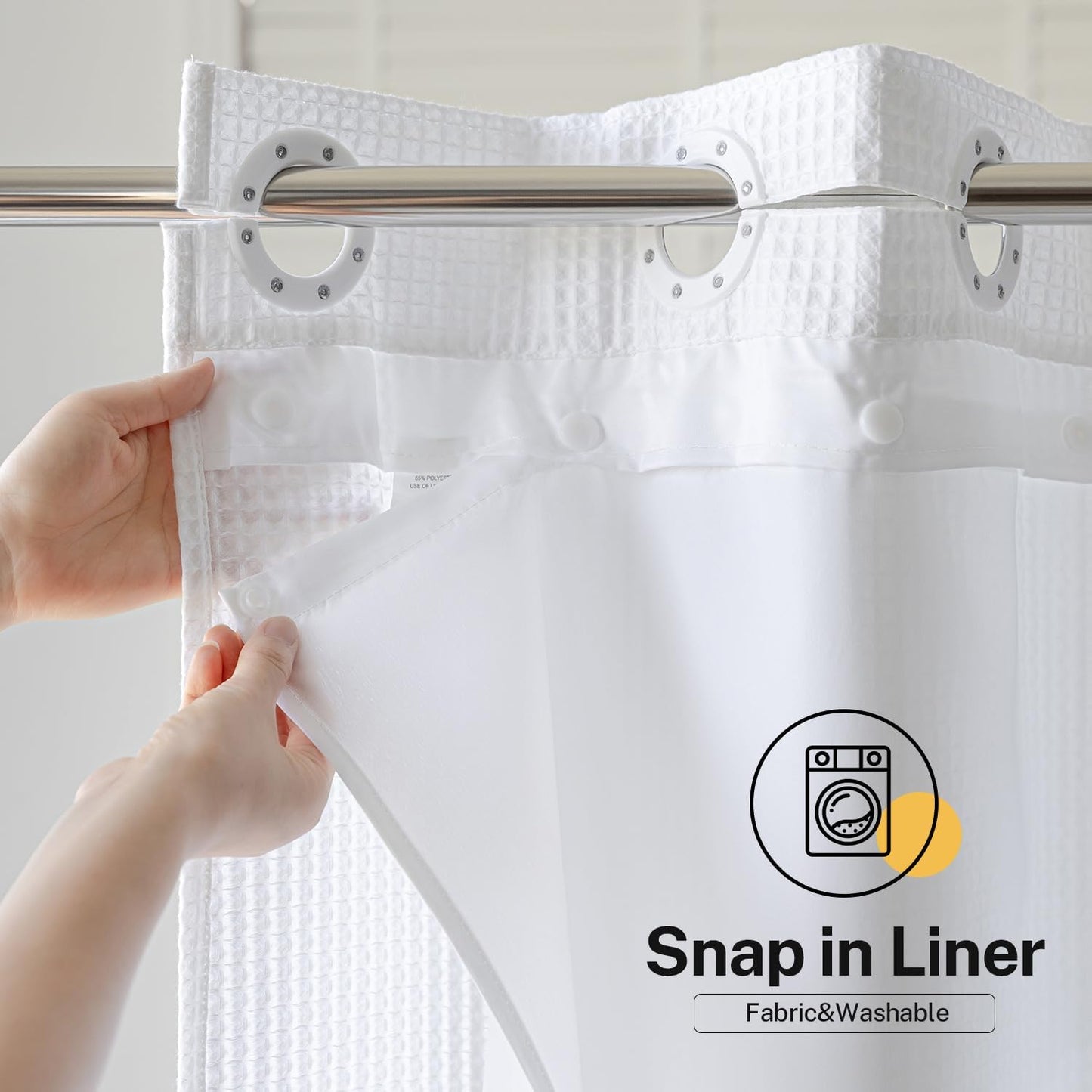 River Dream White Waffle Weave Shower Curtain with Snap-in Liner,Cotton Blend Fabric Heavy Duty,No Hooks Needed Shower Curtain for Bathroom,Hotel Quality Shower Curtain Set,71 x 74 inches