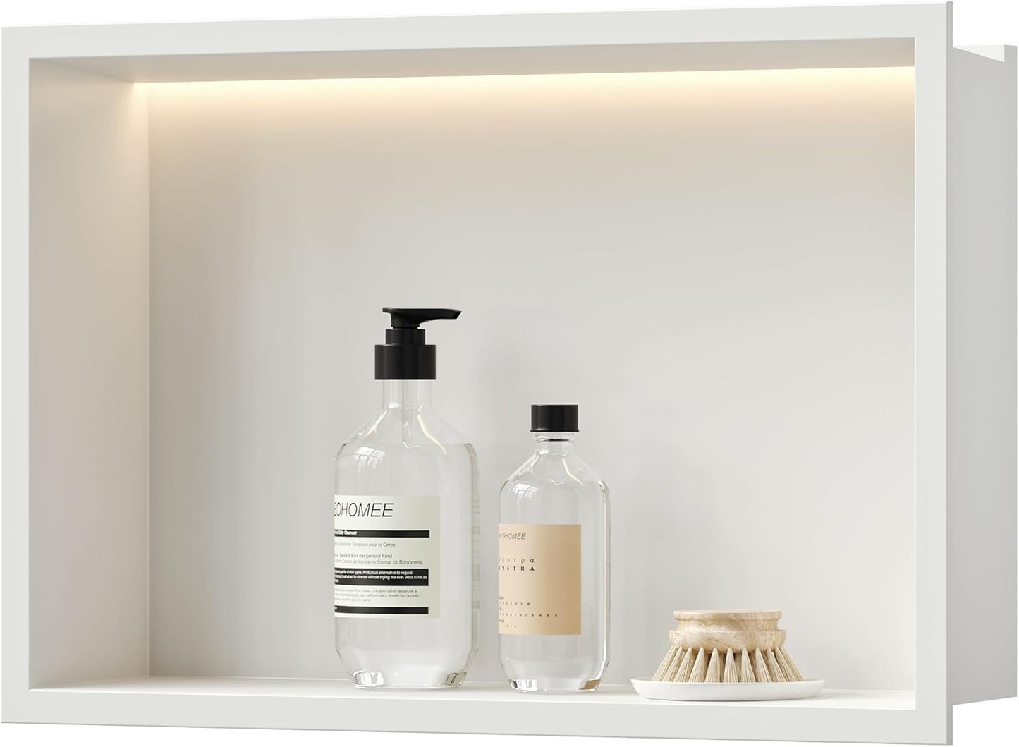 Neodrain Recessed LED Shower Niche, Brushed 30X12 in Waterproof Stainless Steel Wall Niche, 3000K LED Strip No Tile Needed Cabinet for Bathroom Storage