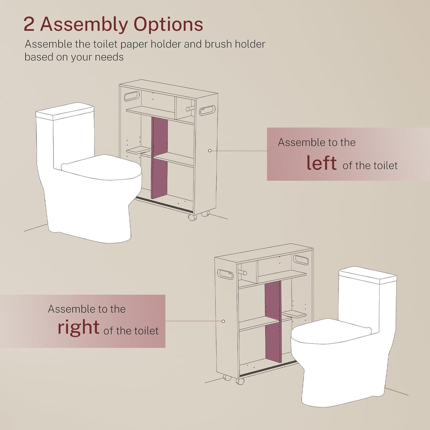 Toilet Paper Cabinets, Slim Bathroom Storage Cabinet with 2 Adjustable Shelves, Toilet Paper Holder and Brush Compartment, Next to Toilets Storage, for Small Space, Bathroom, White