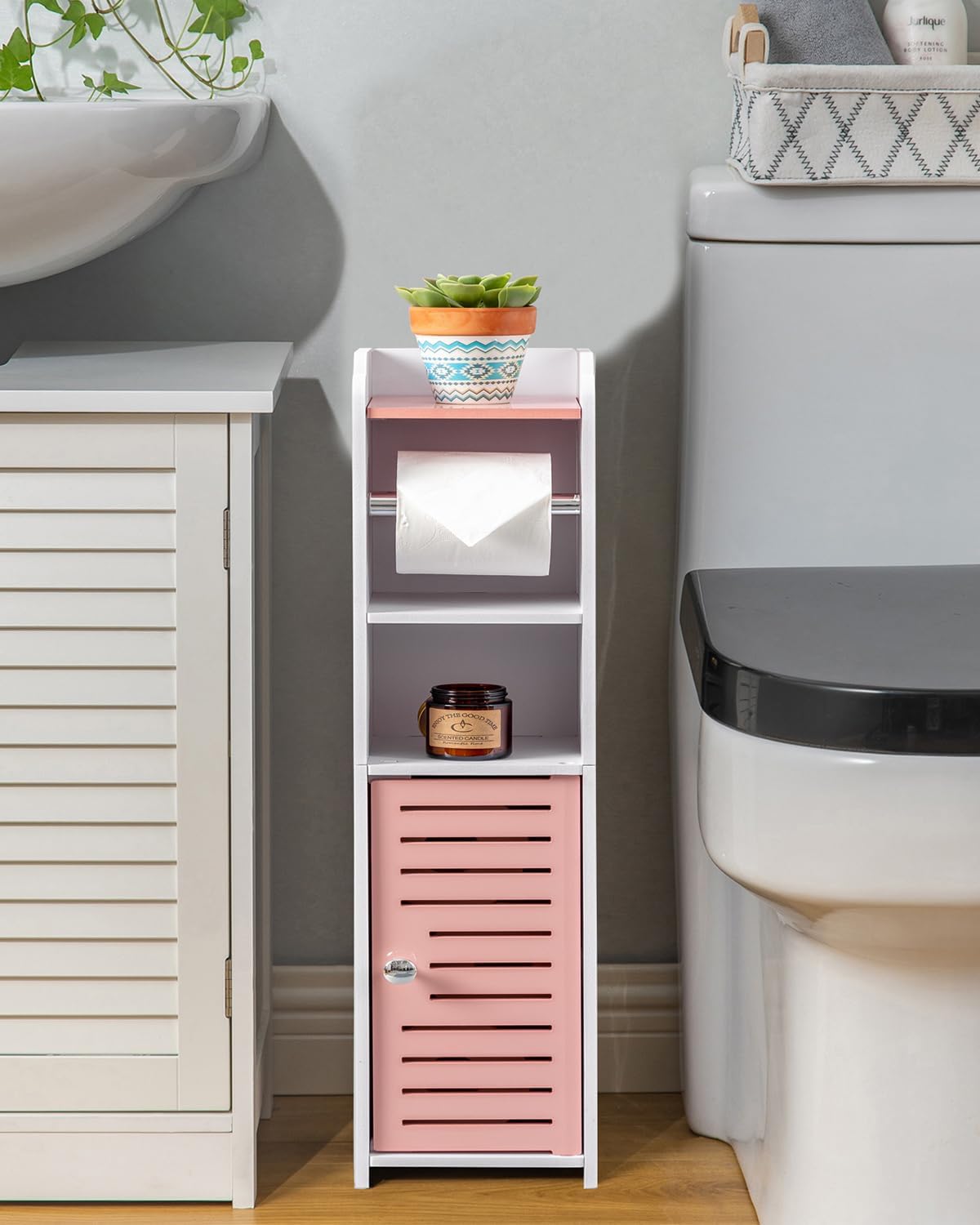 AOJEZOR Toilet Paper Holder Stand: Bathroom Storage Cabinet Beside Toilet Storage for Small Bathroom with Toilet Roll Holder - Toilet Paper Stand - Black