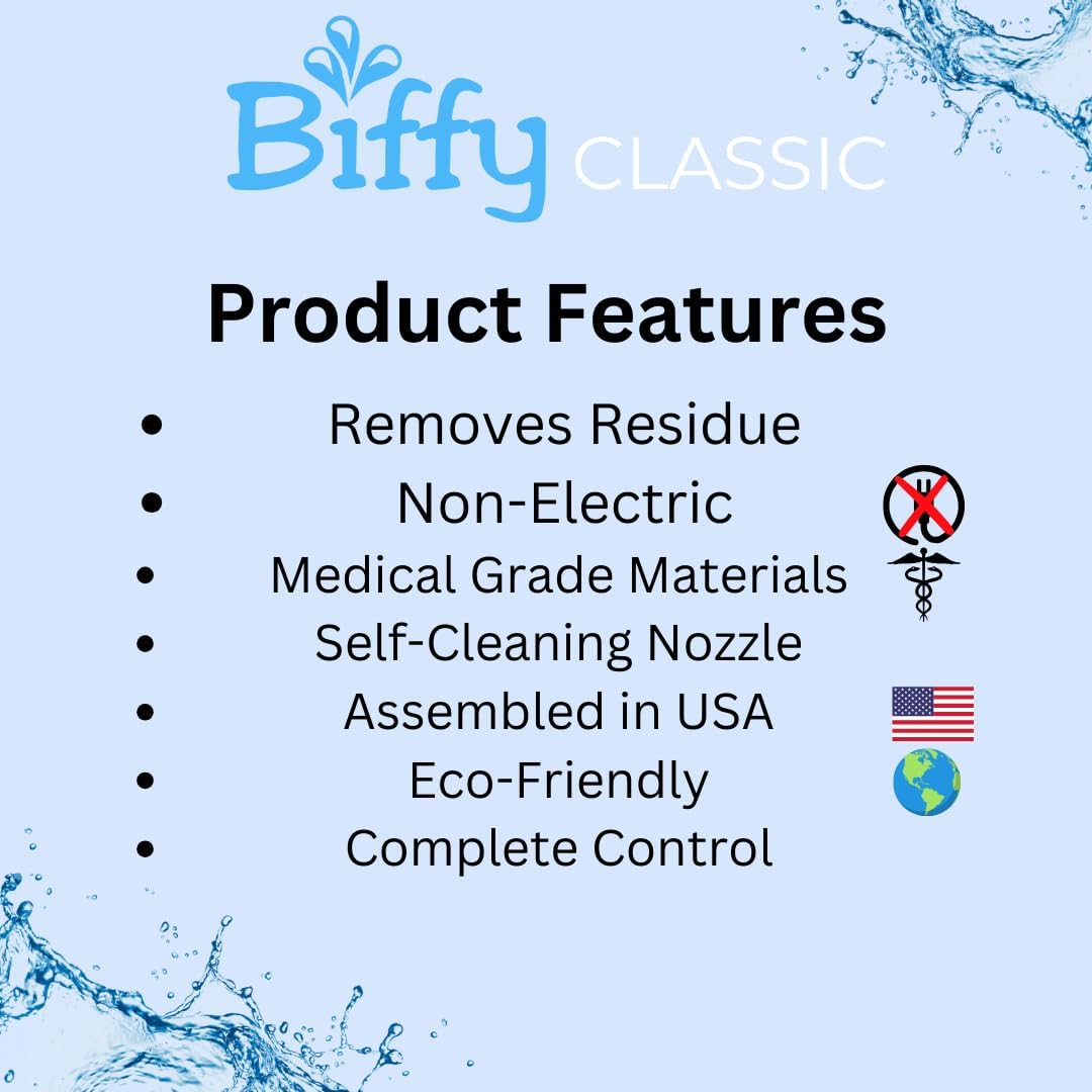 The BIFFY Classic Bidet Attachment- Physician Designed & Clinically Tested, Self-Cleaning, 8-Stream Spray with Adjustable Pressure and Pattern, Non-Electric, Assembled in USA