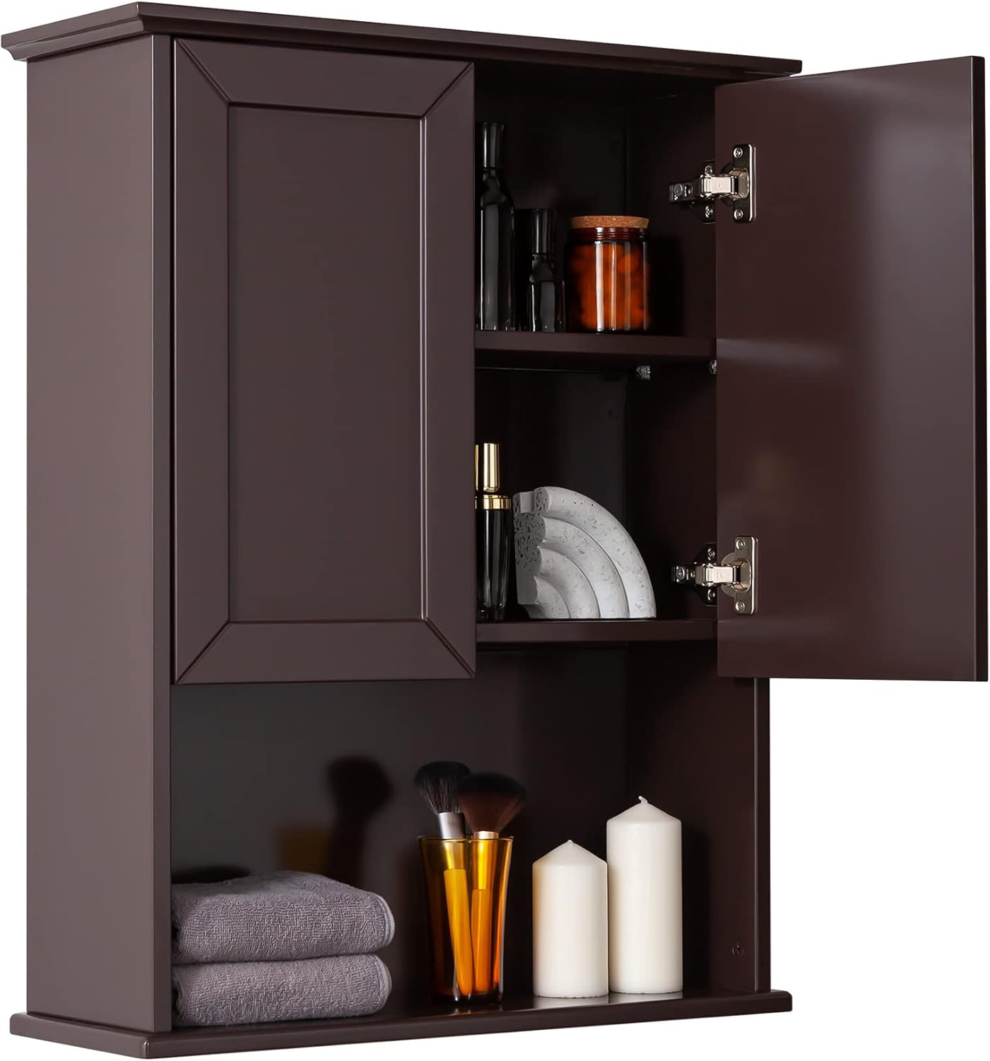 Black Bathroom Cabinet 23x29 inch Wooden Medicine Cabinet with 2 Doors and Adjustable Shelf, Wall Mounted Over Toilet Storage