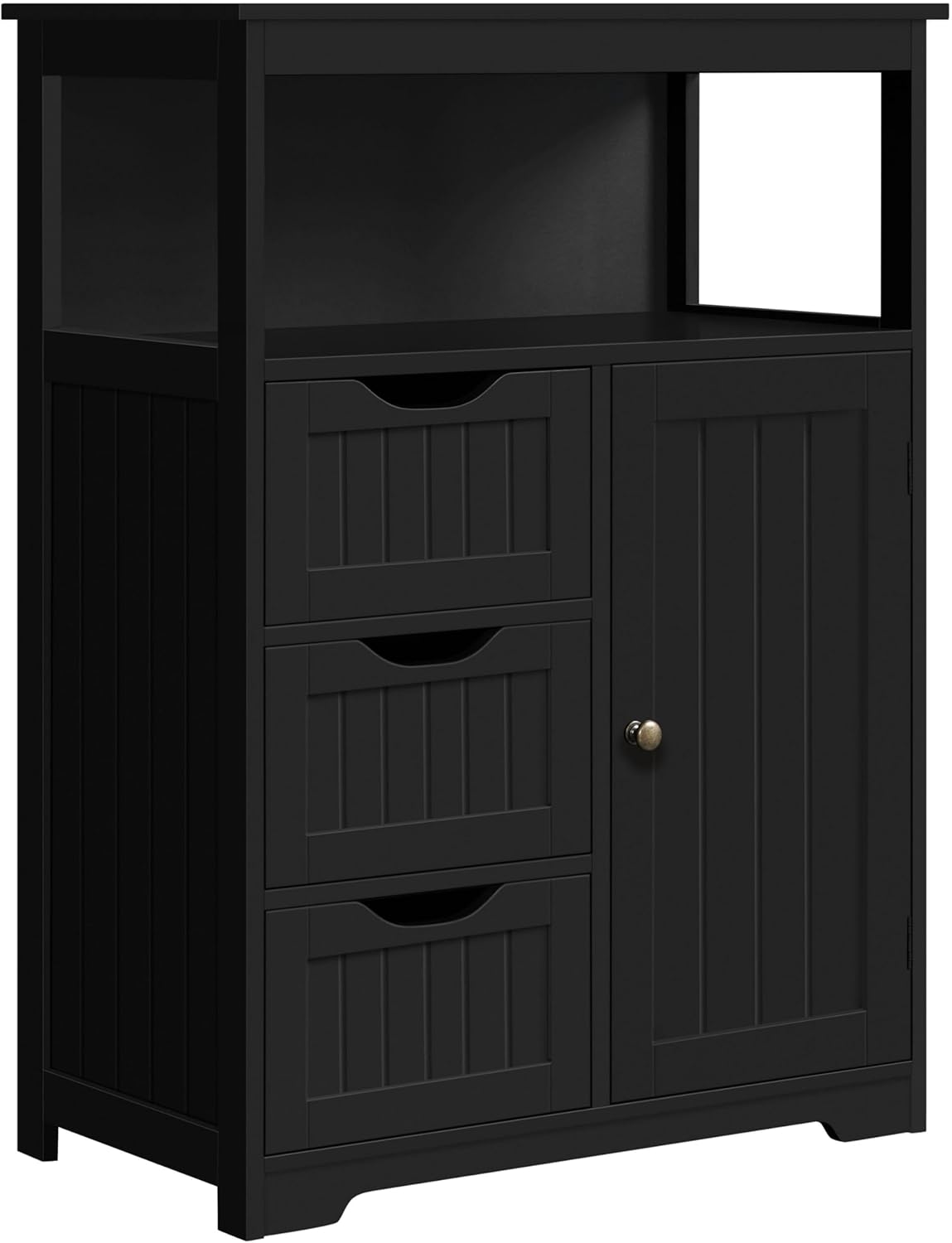 Yaheetech Bathroom Floor Cabinet Wooden Storage Organizer with 1 Door and 3 Drawers, Free-Standing Cupboard for Kitchen/Living Room/Bathroom Use, White