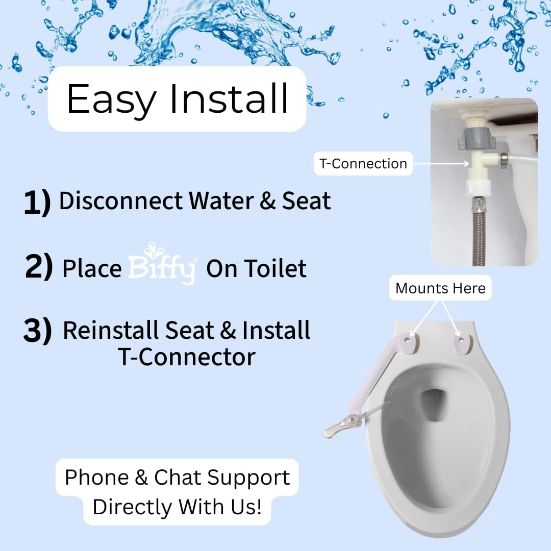 The BIFFY Classic Bidet Attachment- Physician Designed & Clinically Tested, Self-Cleaning, 8-Stream Spray with Adjustable Pressure and Pattern, Non-Electric, Assembled in USA