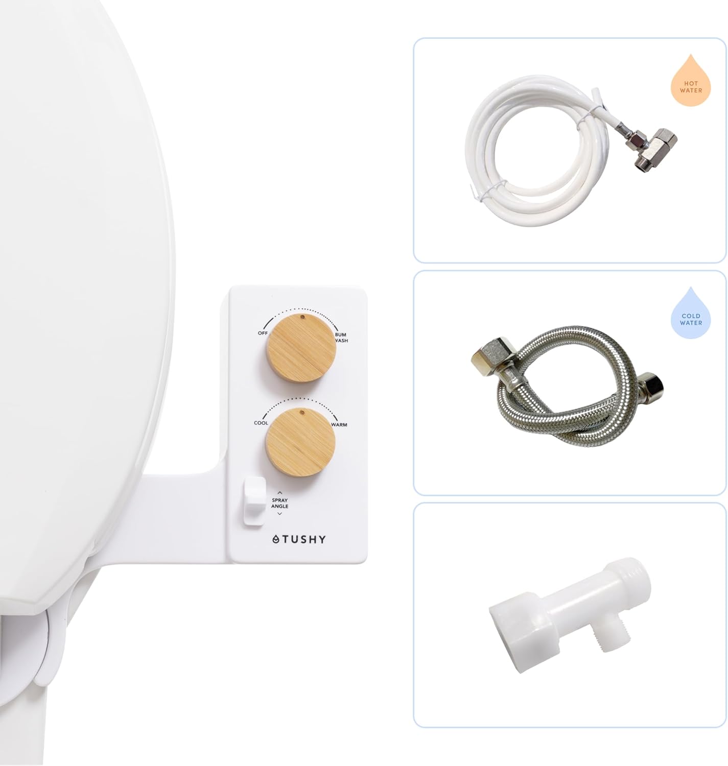 TUSHY Classic 3.0 Bidet Toilet Seat Attachment - A Non-Electric Self Cleaning Water Sprayer with Adjustable Water Pressure Nozzle, Angle Control & Easy Home Installation (Bamboo Knob)