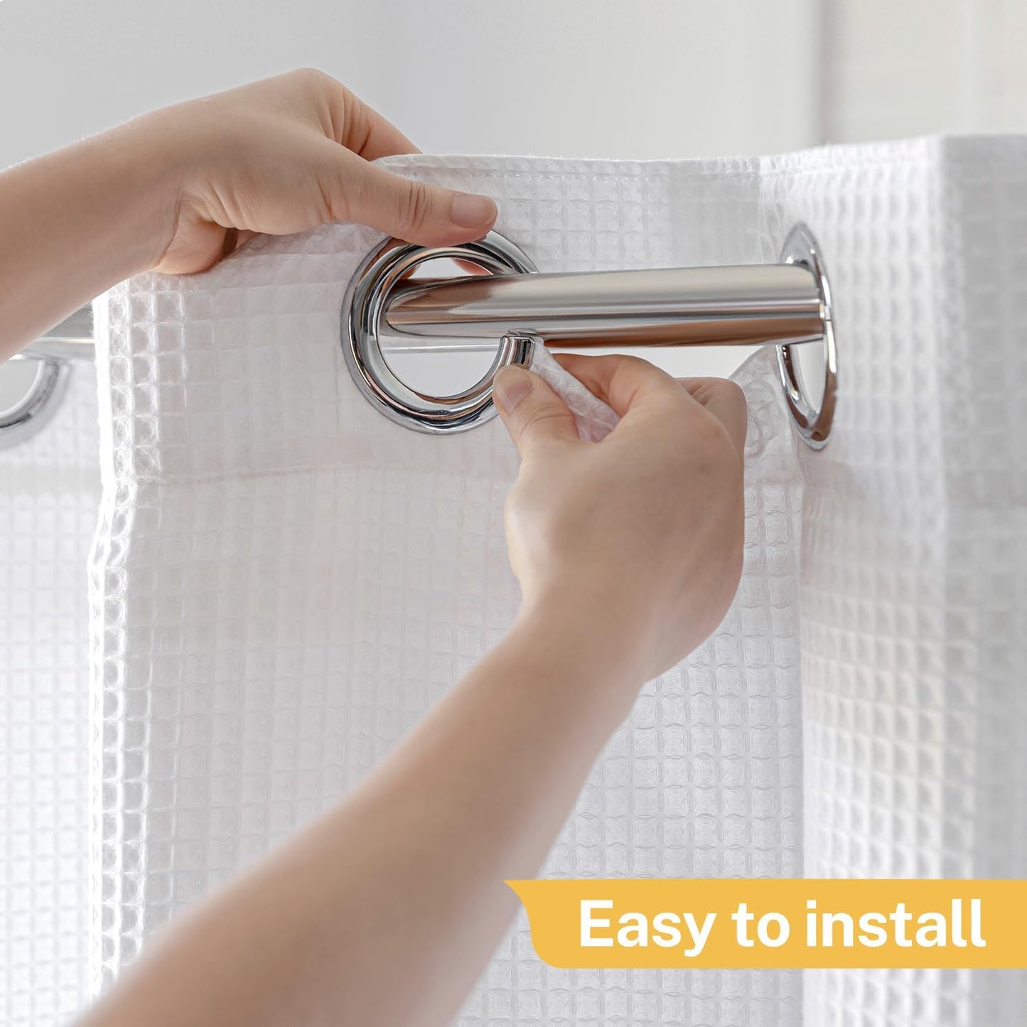 River Dream White Waffle Weave Shower Curtain with Snap-in Liner,Cotton Blend Fabric Heavy Duty,No Hooks Needed Shower Curtain for Bathroom,Hotel Quality Shower Curtain Set,71 x 74 inches