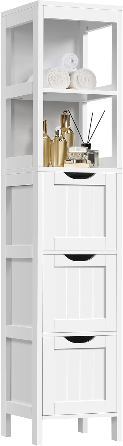 Yaheetech Bathroom Floor Cabinet, Wooden Storage Cabinet with 2 Drawers, Multifunctional Side Organizer Rack Stand Table, White