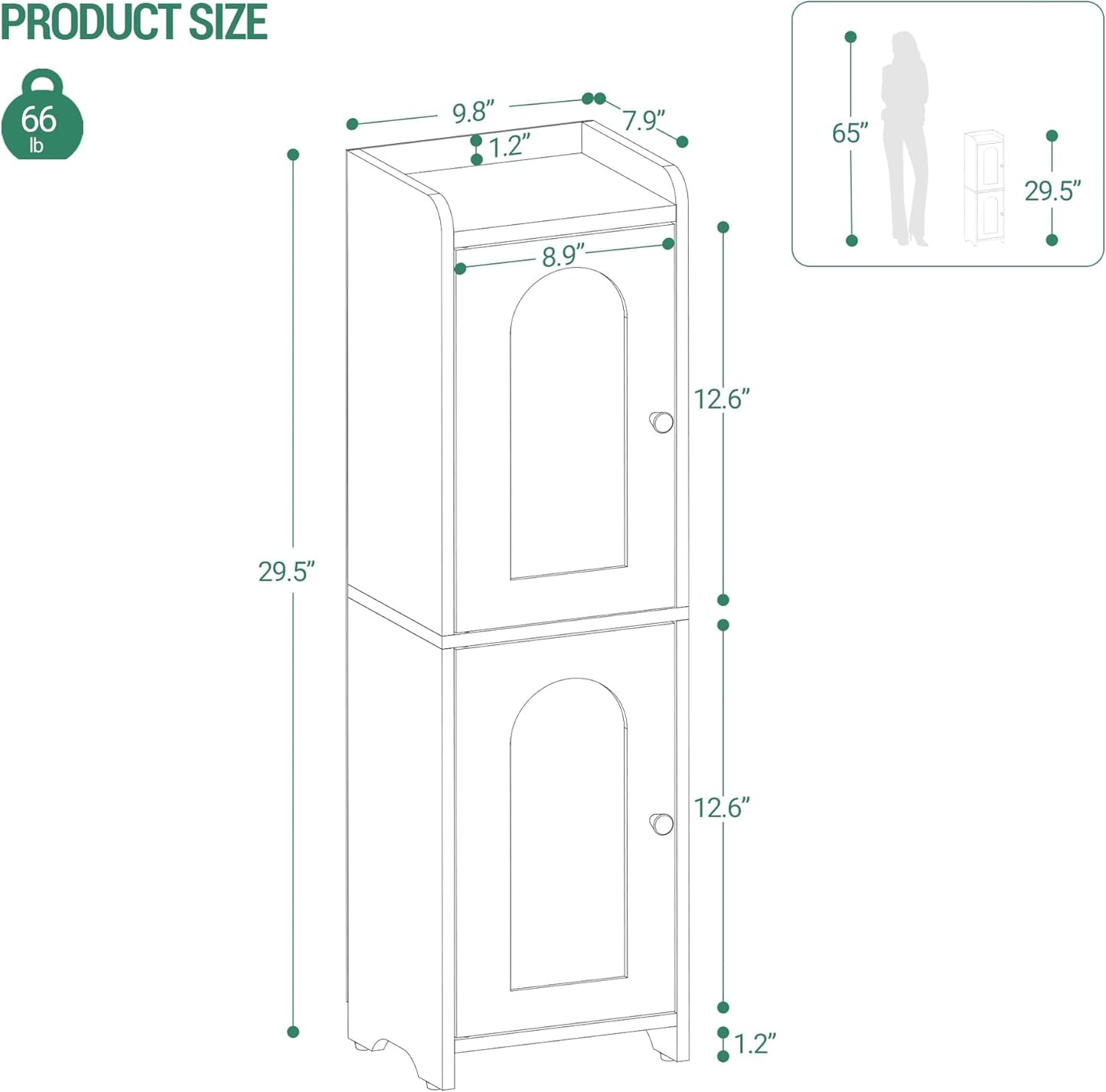 Bathroom Storage Cabinet, Corner Floor Cabinet with 2 Doors and Adjustable Shelf, Narrow Toilet Paper Cabinet, Bathroom Organizer for Small Spaces, White BC19913X