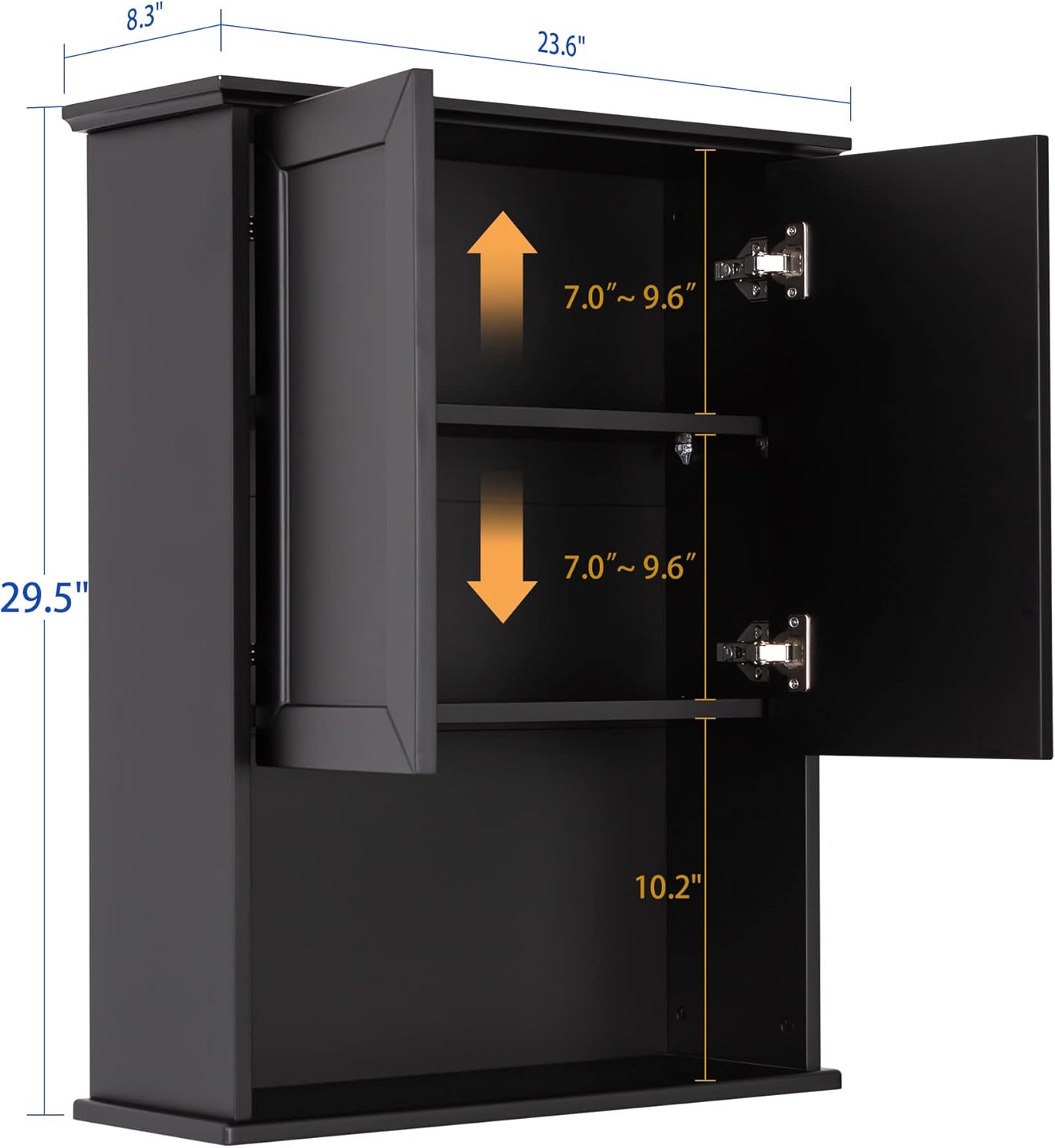 Black Bathroom Cabinet 23x29 inch Wooden Medicine Cabinet with 2 Doors and Adjustable Shelf, Wall Mounted Over Toilet Storage