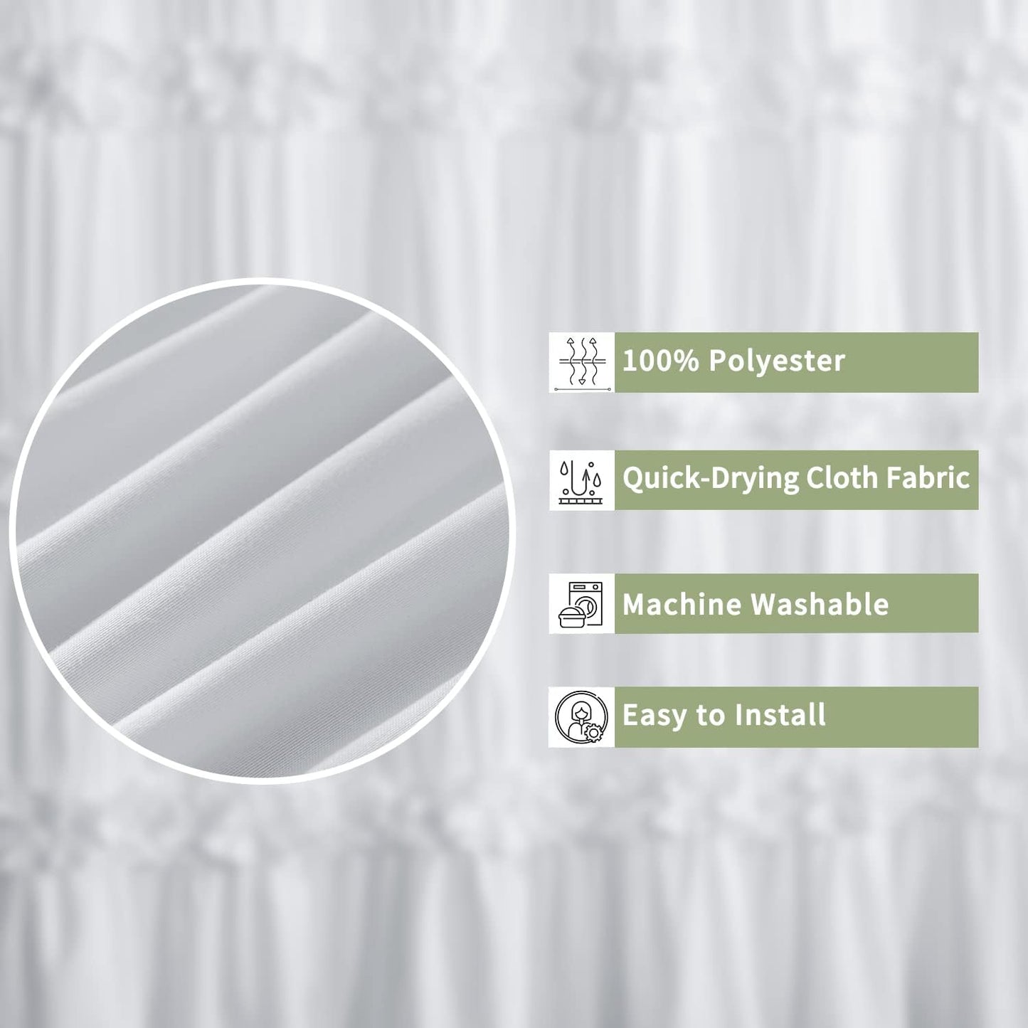 Victorian Ruffle Shower Curtain, Vintage Handcrafted Bow Tie Bath Curtain for Master Bathroom, Ruched Microfiber Bathroom Curtain with 12 Buttonholes, 72" W x 84" H, White (LQ-10)