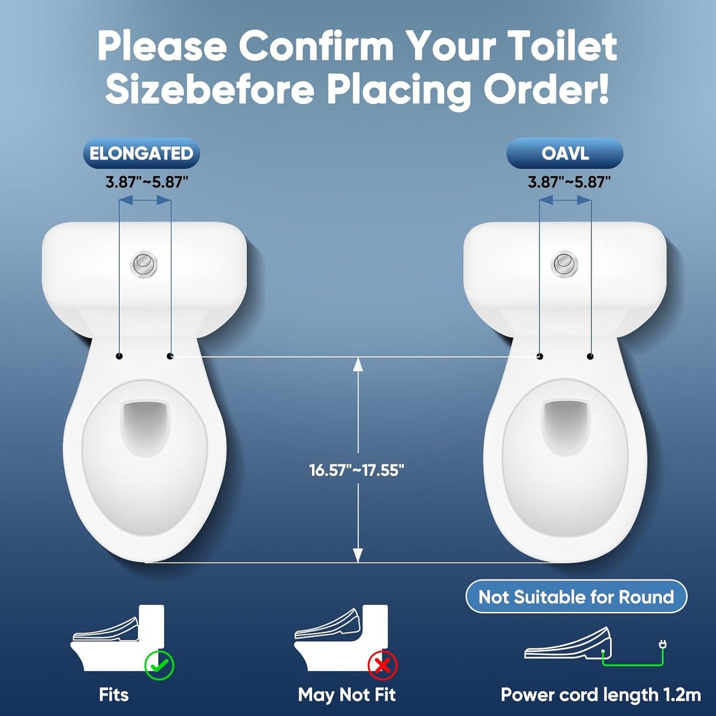 Smart Bidet Toilet Seat- Bidet Attachment for Toilet with Warm Water & Dryer, Feminine & Child Wash, Self-Clean Stainless Steel Nozzle, Adjustable Water Pressure, Slow Close Lid