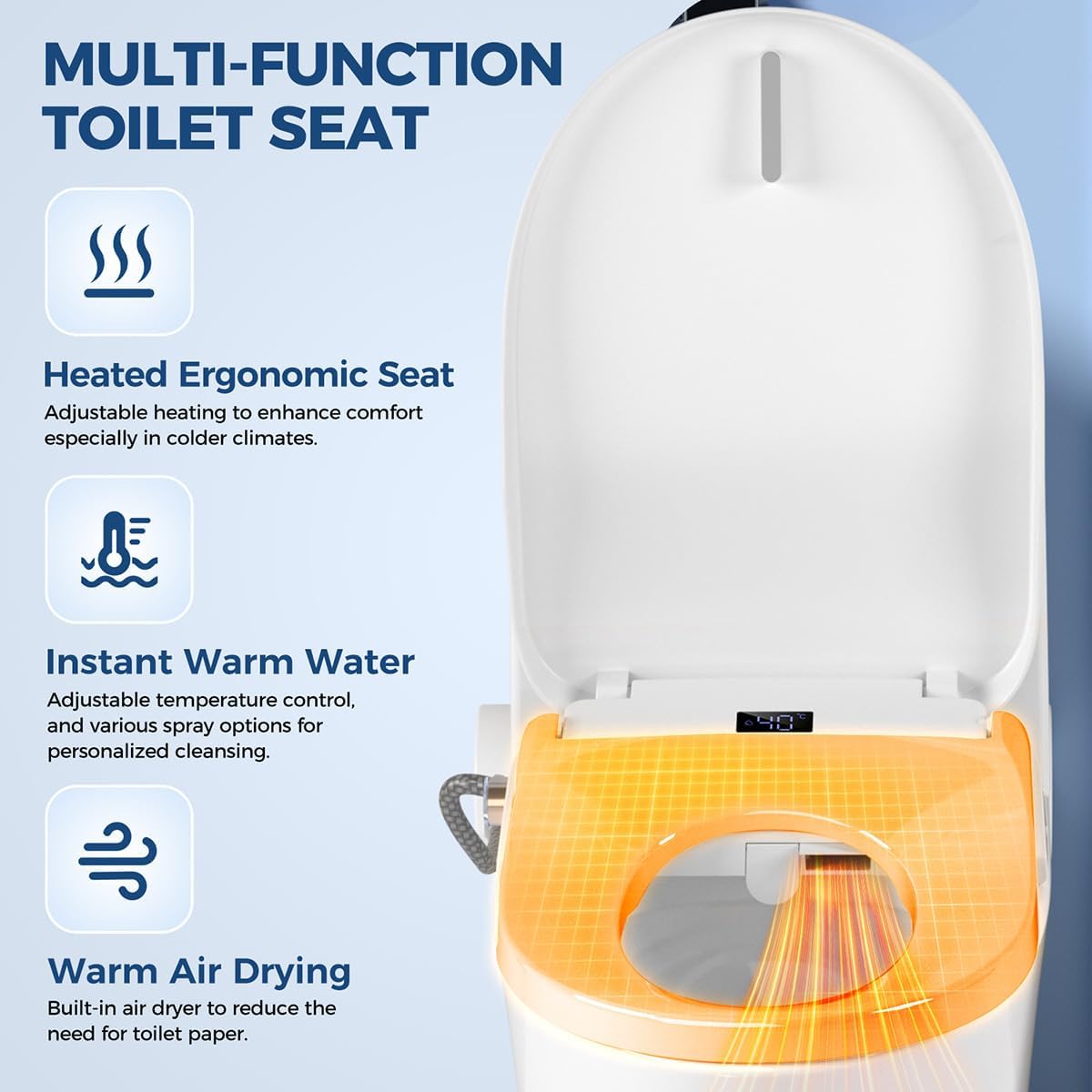 Bidet Toilet Seat, Electric Heated Toilet Seat Elongated with Instant Warm Water & Dryer, Rear and Feminine Washing, Self-Clean Nozzle, Slow Close Lid, Wireless Remote,Night Light