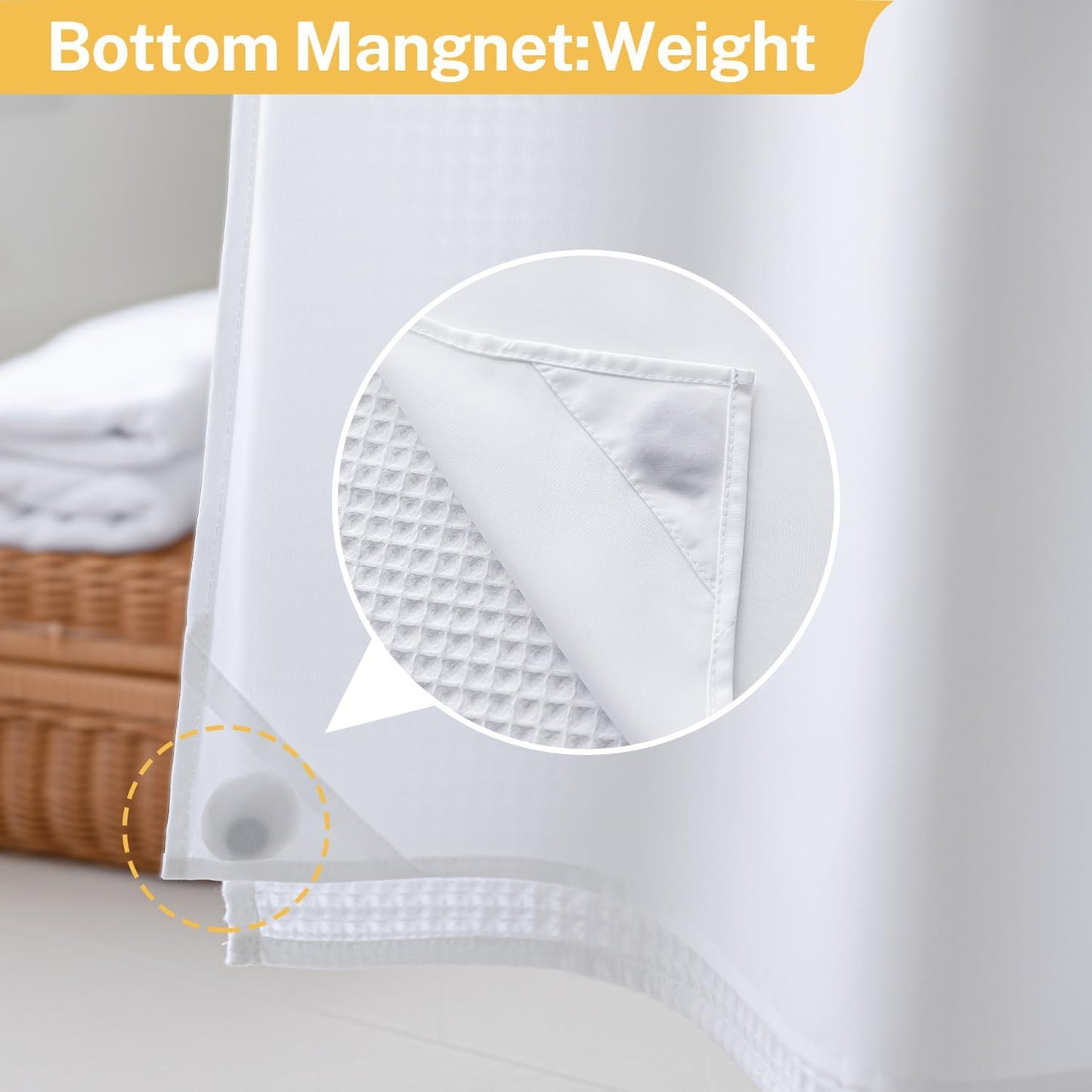 River Dream White Waffle Weave Shower Curtain with Snap-in Liner,Cotton Blend Fabric Heavy Duty,No Hooks Needed Shower Curtain for Bathroom,Hotel Quality Shower Curtain Set,71 x 74 inches