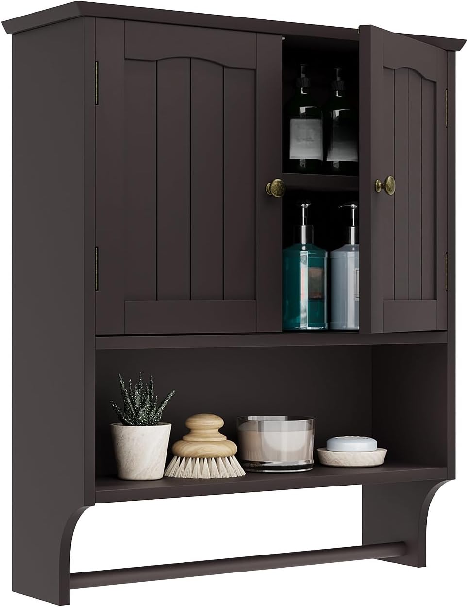 Smuxee White Bathroom Cabinet Wall Mounted with Towels Bar, Bathroom Medicine Cabinet with 2 Door Adjustable Shelves, Over Toilet Cabinet for Bathroom Laundry Room Kitchen