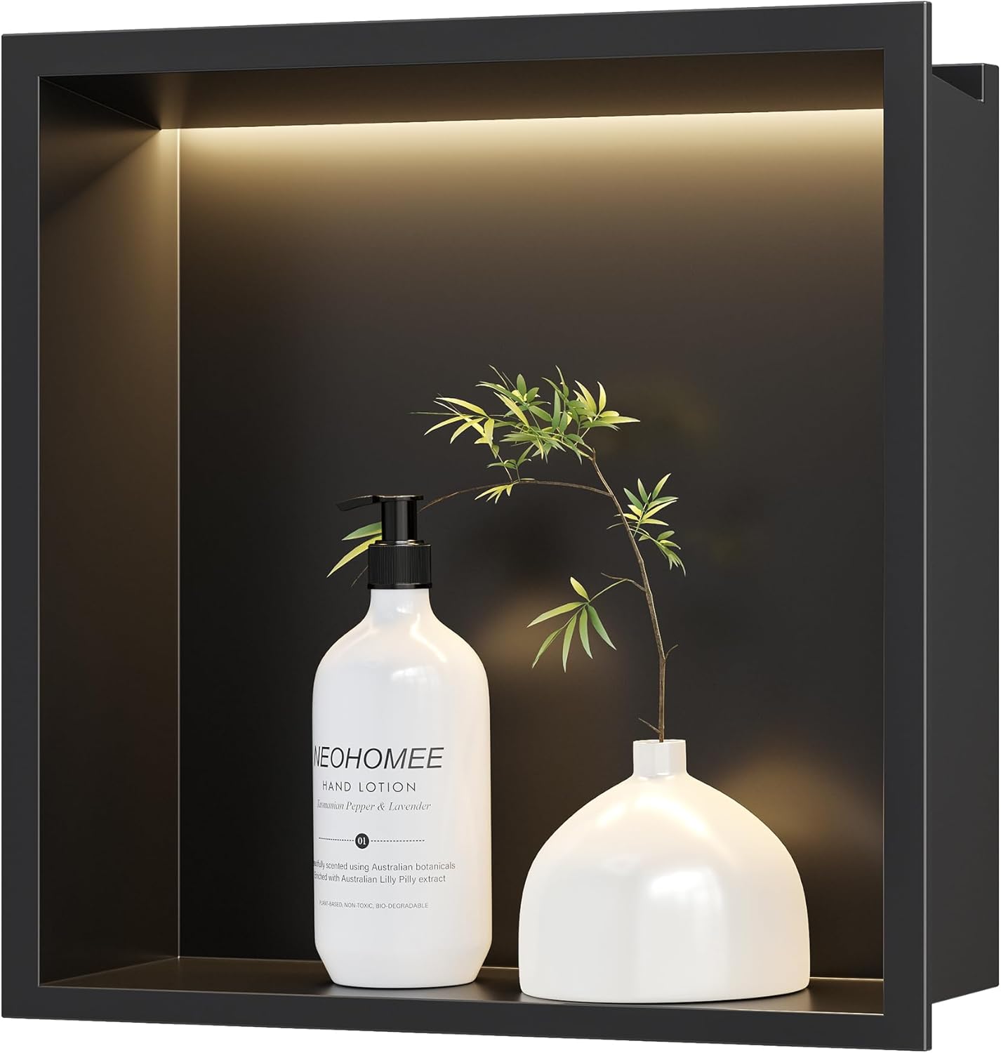 Neodrain Recessed LED Shower Niche, Brushed 30X12 in Waterproof Stainless Steel Wall Niche, 3000K LED Strip No Tile Needed Cabinet for Bathroom Storage