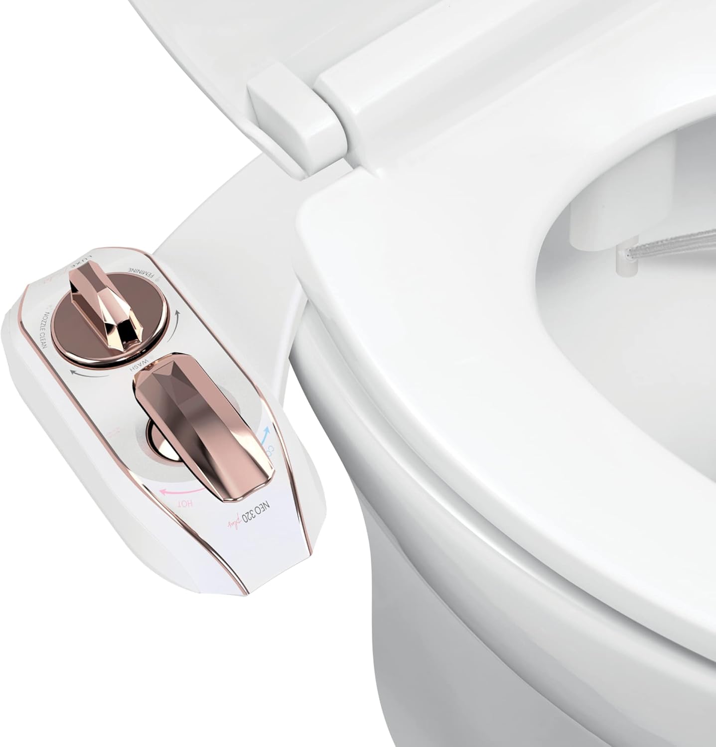 LUXE Bidet NEO 320 Plus - Patented Bidet Attachment for Toilet Seat, Innovative Hinges to Clean, Slide-in Install, Advanced 360° Self-Clean, Warm, Dual Nozzles, Feminine & Rear Wash (Chrome)