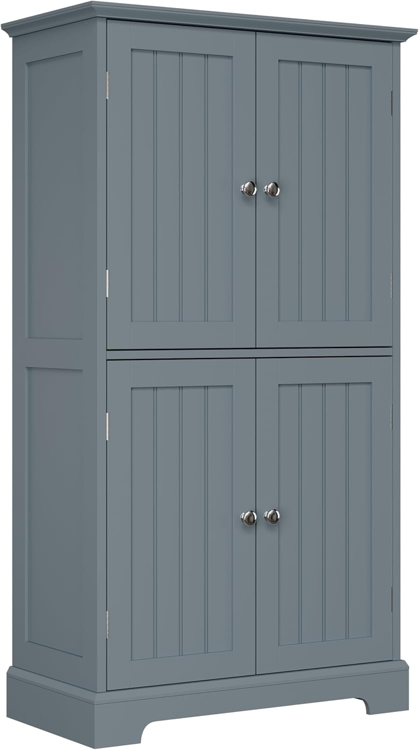 ChooChoo Bathroom Floor Cabinet, Modern Bathroom Storage Cabinet with 4 Doors and Adjustable Shelves, Freestanding Cupboard for Living Room, White