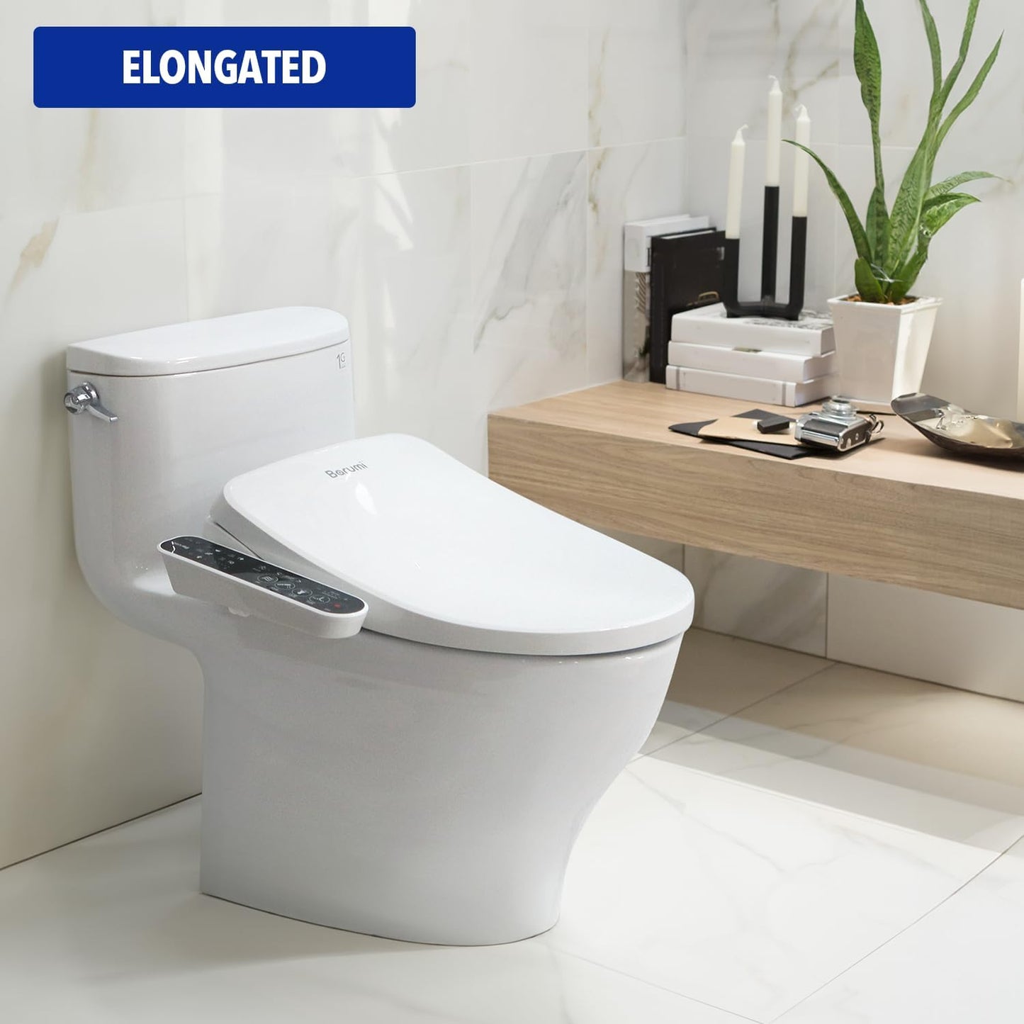 Barumi BM-4000 Elongated Bidet Attachment Toilet Seat, Smart Heated Seat, Air Dryer, Warm Water & Pressure Control, Self-Cleaning, Child & Eco Mode, Self Cleaning -SS Spray Nozzle with Massage