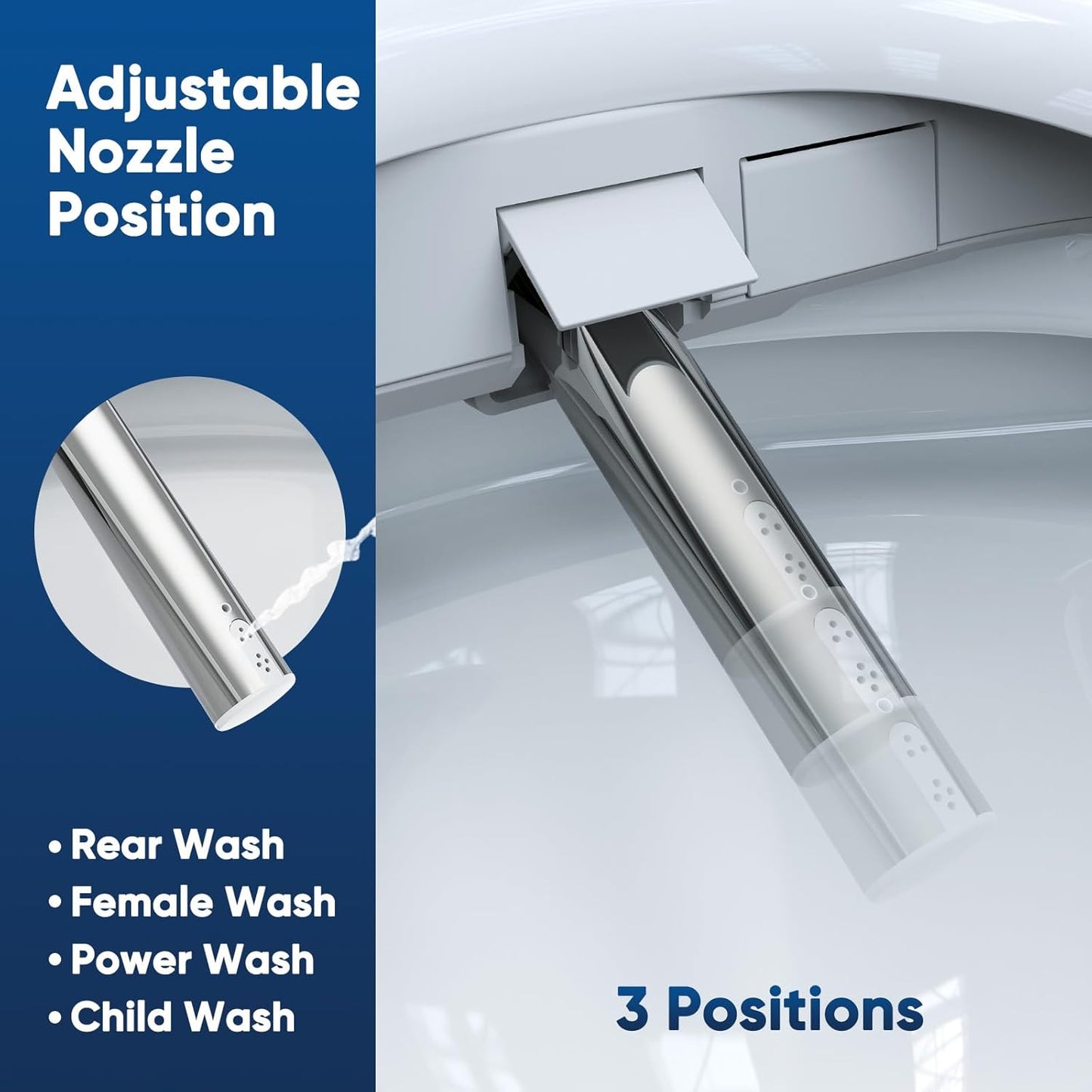 Smart Bidet Toilet Seat- Bidet Attachment for Toilet with Warm Water & Dryer, Feminine & Child Wash, Self-Clean Stainless Steel Nozzle, Adjustable Water Pressure, Slow Close Lid