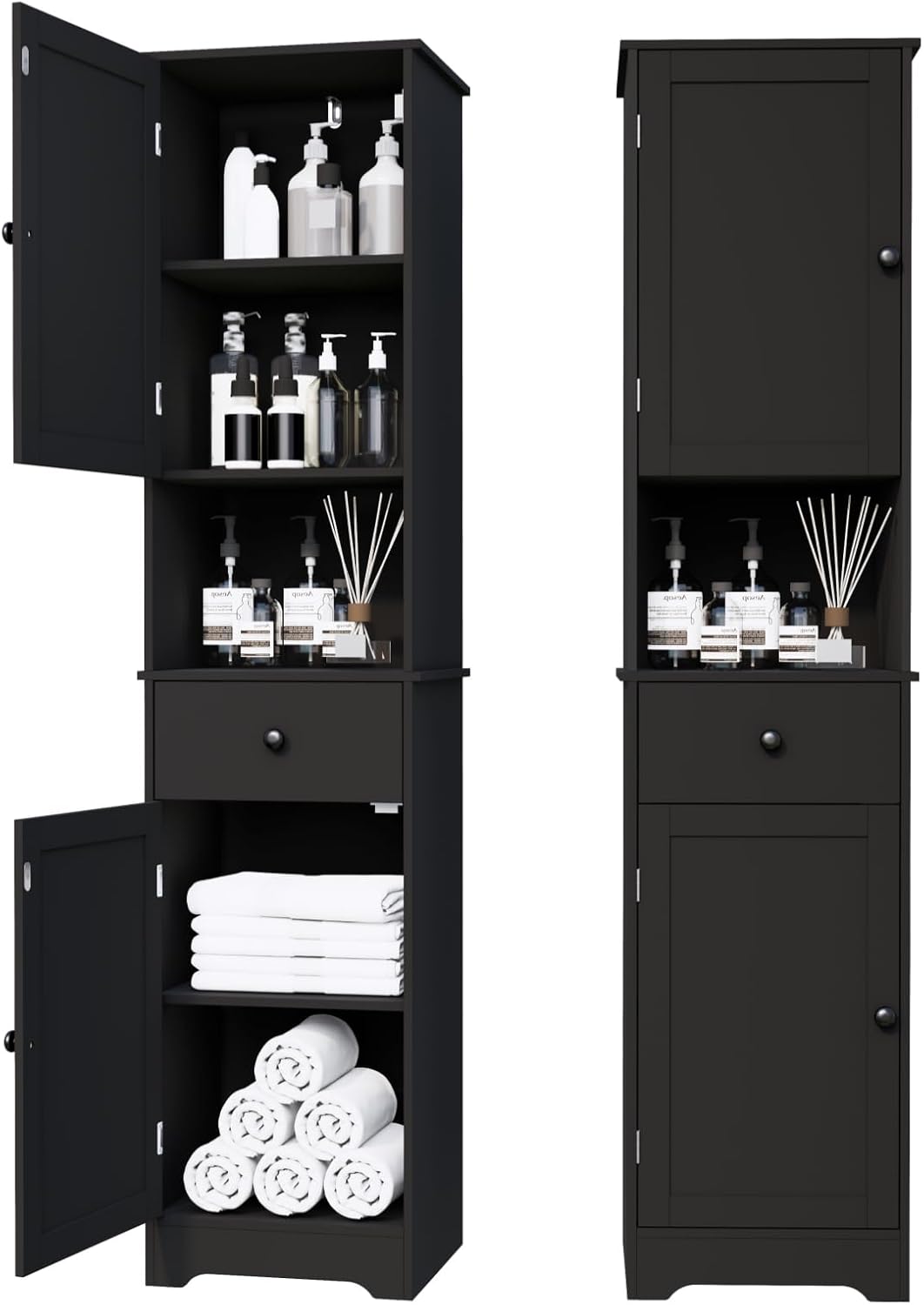 Tall Bathroom Cabinet, Storage Cabinet with 2 Doors & 2Drawer, with Ajustable Shelve, for Bathrooms, Kitchens,Entrances,Bedrooms(White)