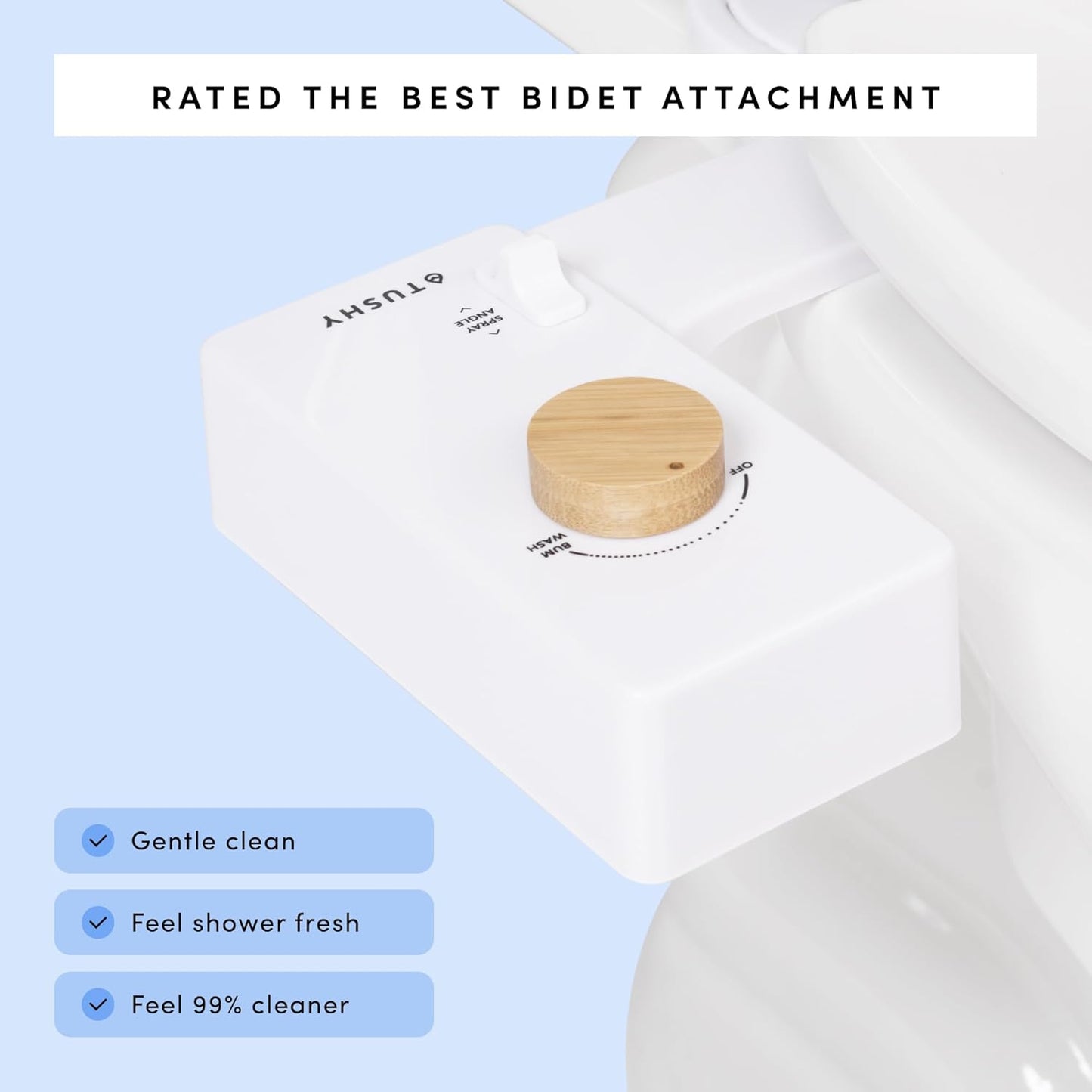 TUSHY Classic 3.0 Bidet Toilet Seat Attachment - A Non-Electric Self Cleaning Water Sprayer with Adjustable Water Pressure Nozzle, Angle Control & Easy Home Installation (Bamboo Knob)