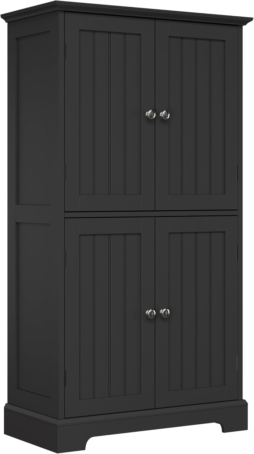 ChooChoo Bathroom Floor Cabinet, Modern Bathroom Storage Cabinet with 4 Doors and Adjustable Shelves, Freestanding Cupboard for Living Room, White