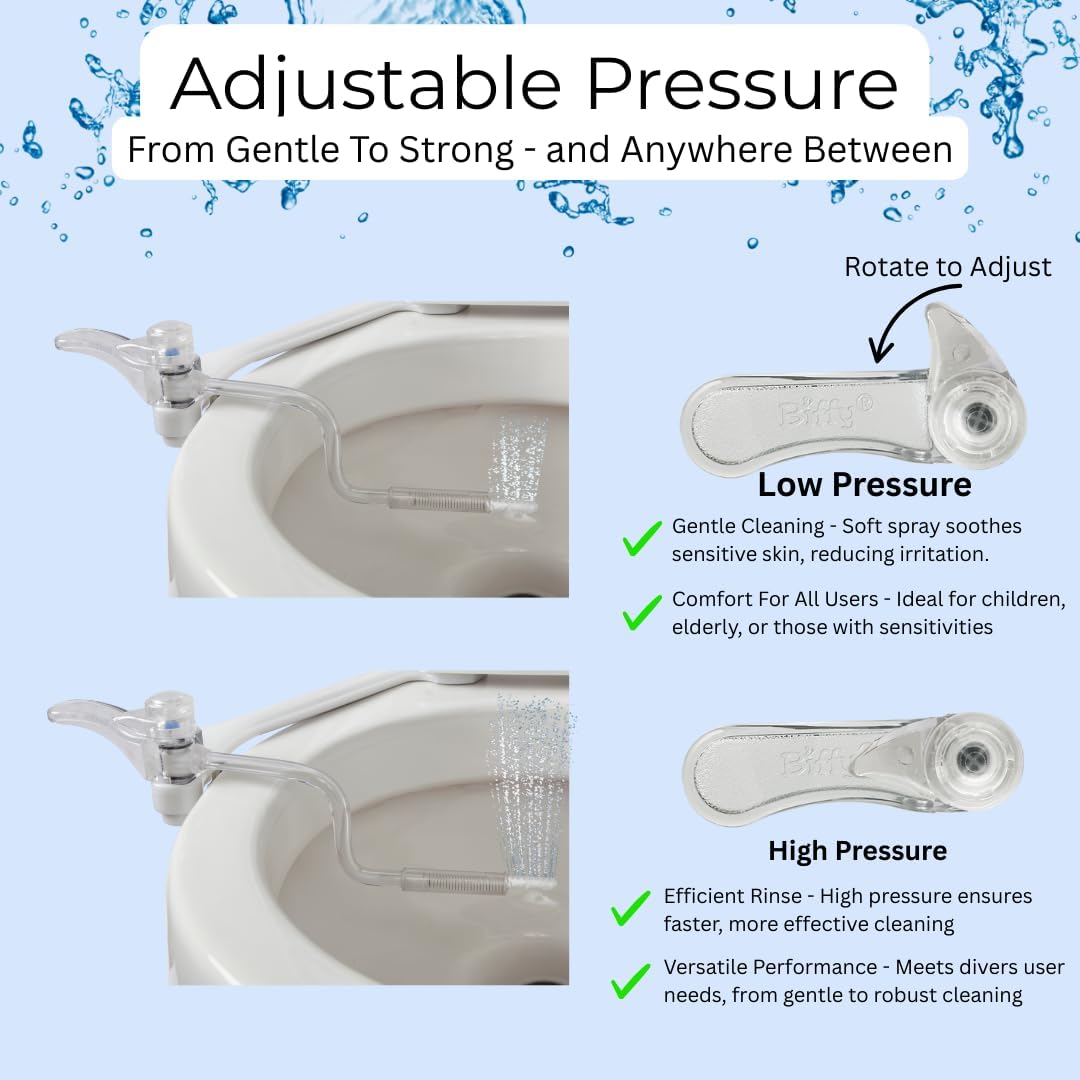 The BIFFY Classic Bidet Attachment- Physician Designed & Clinically Tested, Self-Cleaning, 8-Stream Spray with Adjustable Pressure and Pattern, Non-Electric, Assembled in USA