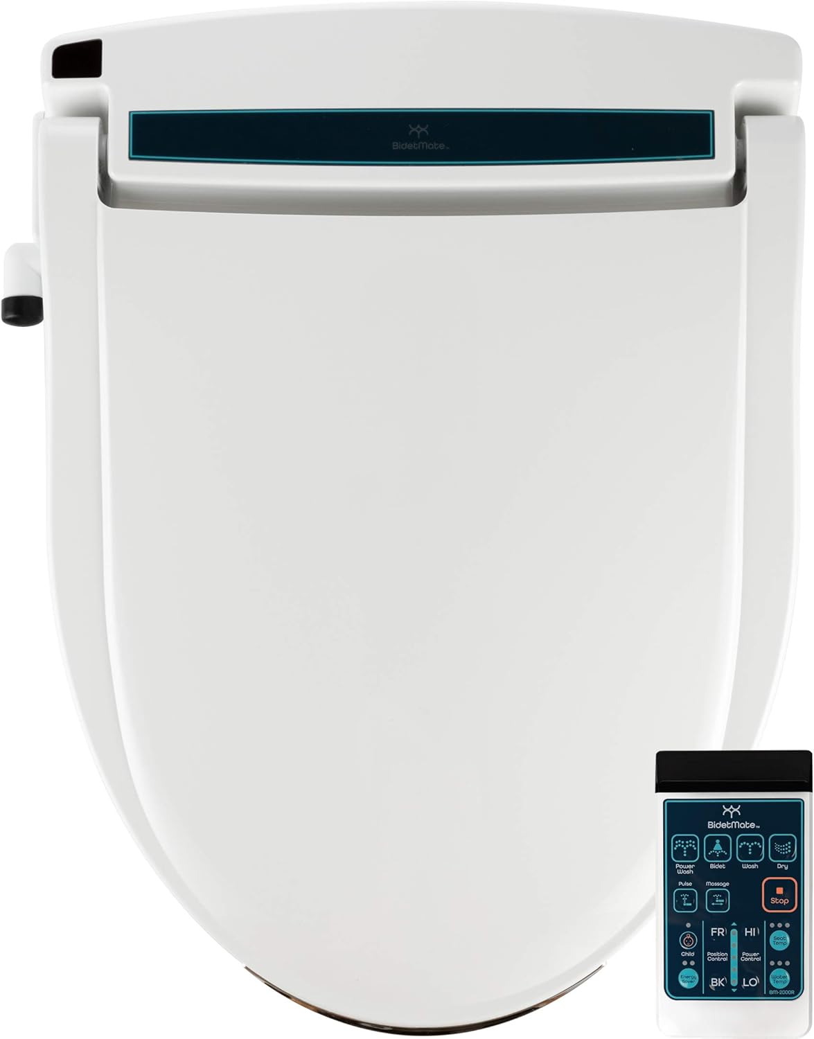 BidetMate 2000 Series Electric Bidet Toilet Seat with Unlimited Heated Water, Side Controls, Deodorizer, Warm Air Dryer - Self-Cleaning - Elongated Electric Bidet Attachment for Toilets