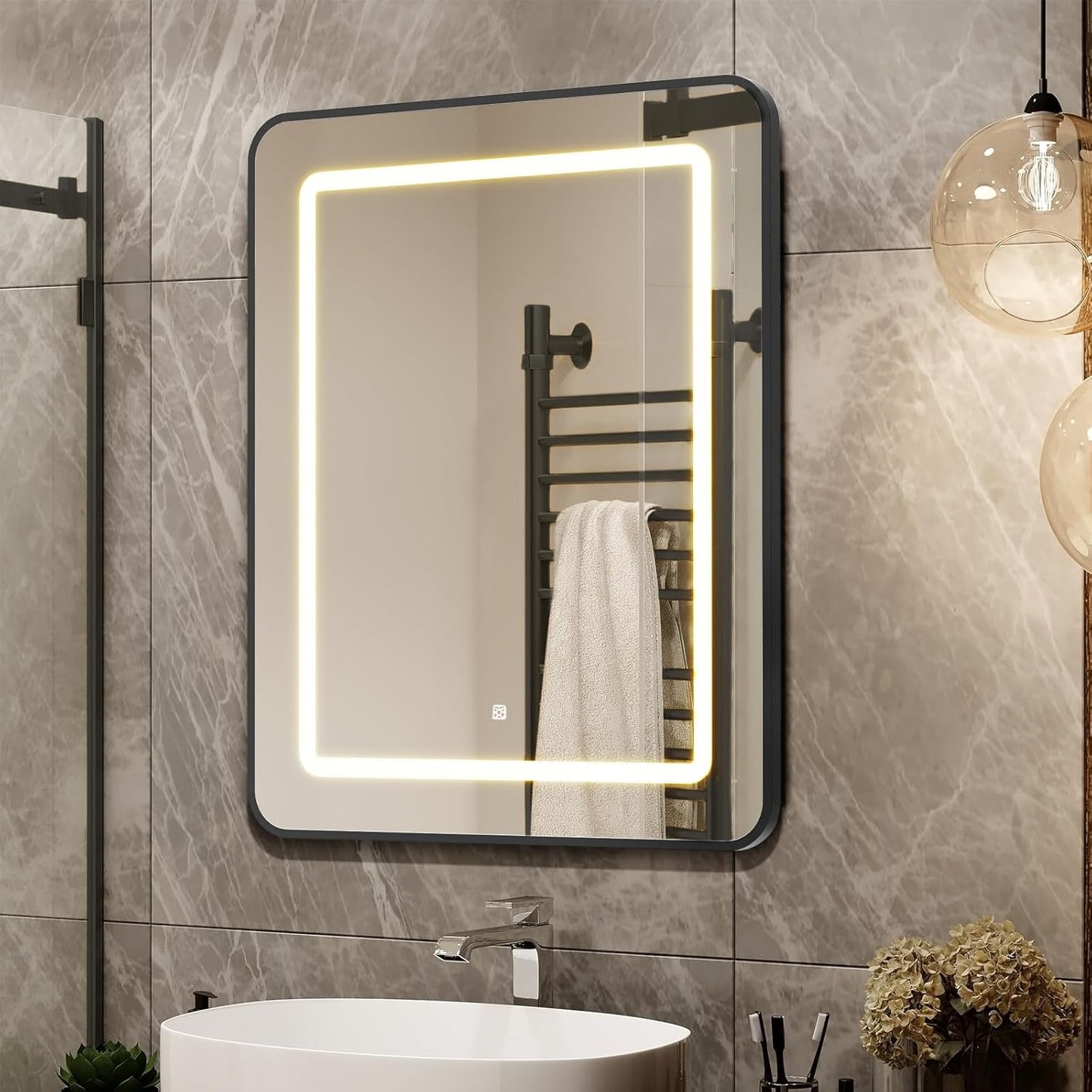 APRILSOUL 36X30 Inch Black Bathroom Medicine Cabinet with Mirror, Recessed or Surface Lighted Medicine Cabinet with 3 Colors Temperature, Dimmable Light