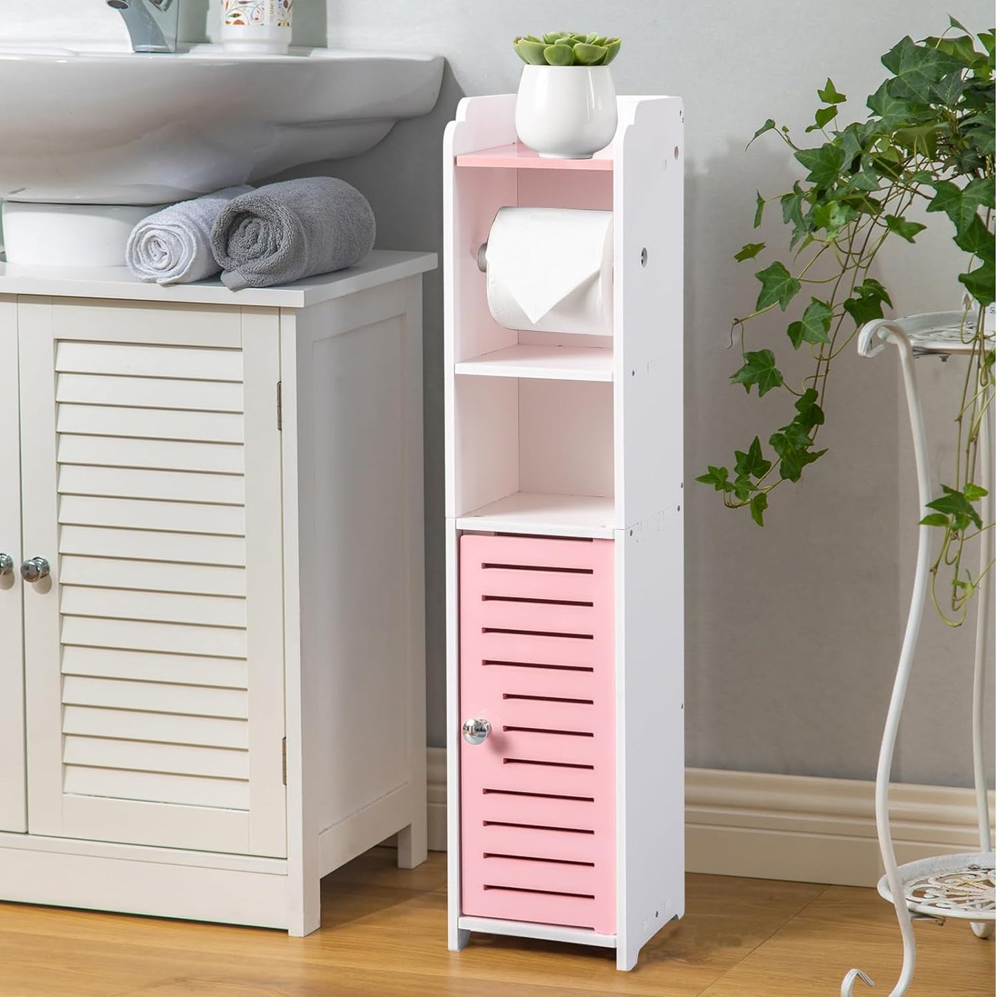 AOJEZOR Toilet Paper Holder Stand: Bathroom Storage Cabinet Beside Toilet Storage for Small Bathroom with Toilet Roll Holder - Toilet Paper Stand - Black