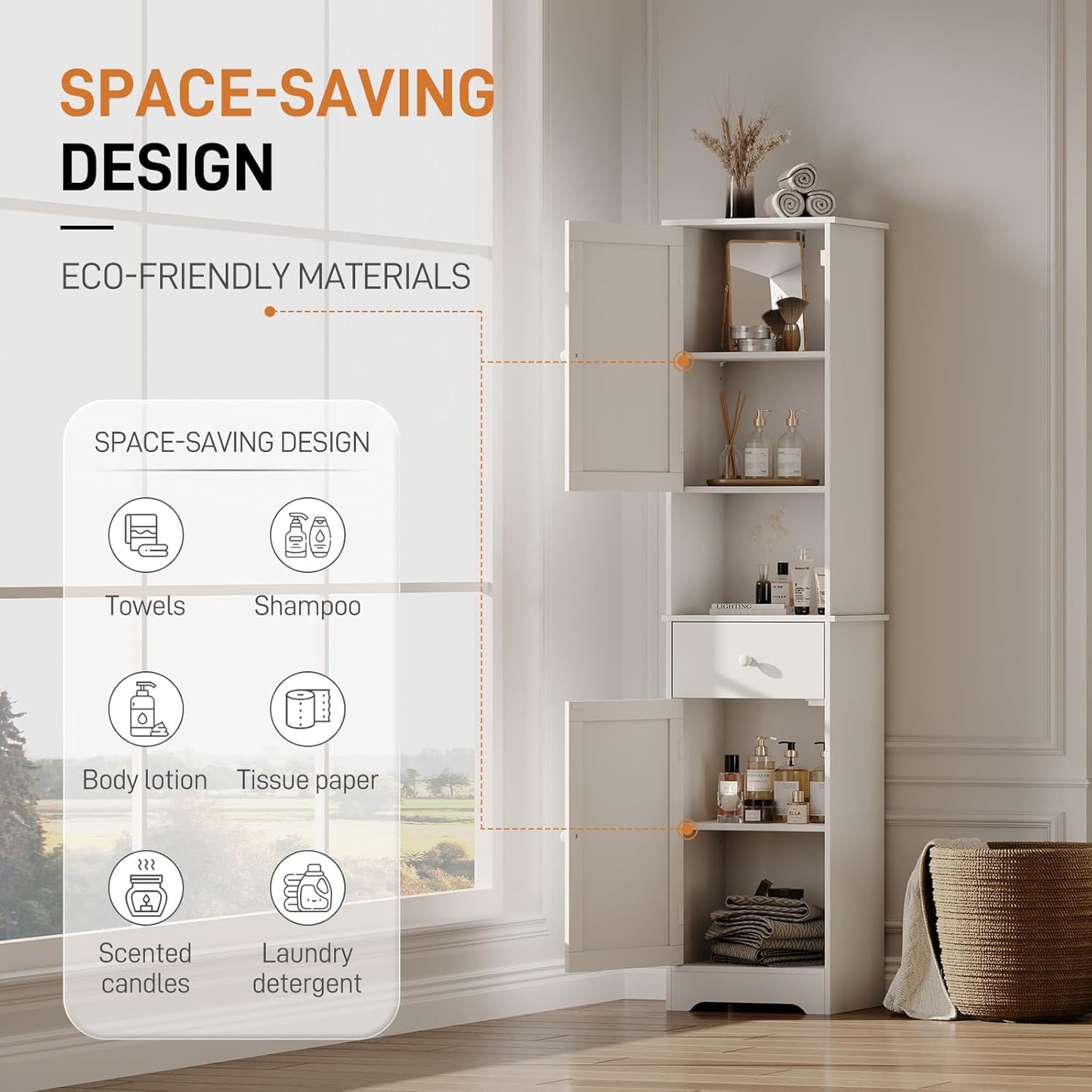 Tall Bathroom Cabinet, Storage Cabinet with 2 Doors & 2Drawer, with Ajustable Shelve, for Bathrooms, Kitchens,Entrances,Bedrooms(White)