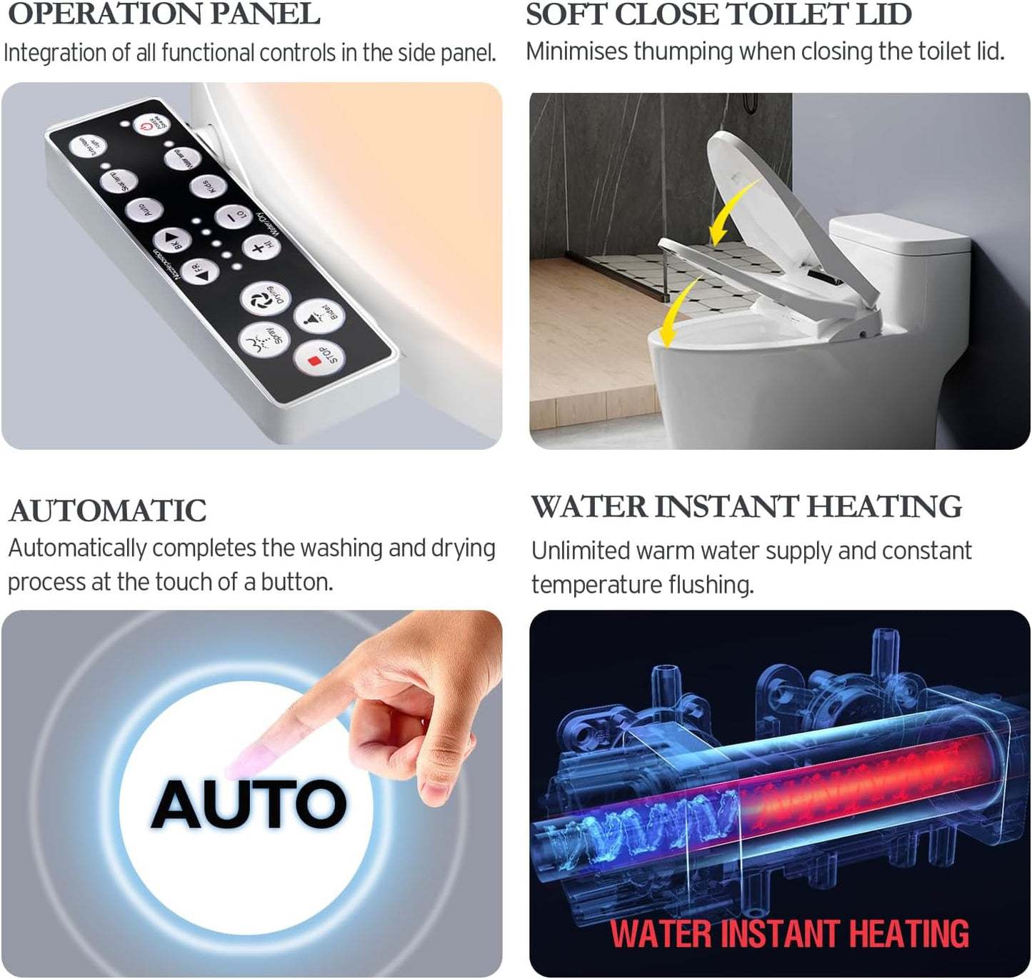 Bidet Toilet Seat Elongated, Unlimited Warm Water, Heated Toilet Seat, Warm Air Dryer, Rear and Feminine Washing, Soft Closed Toilet Lid, Night Light, Smart Toilet Seat with Bidet Requires Outlet
