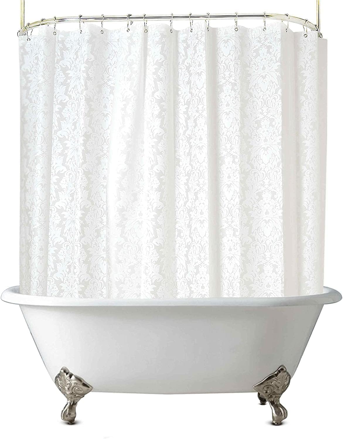 Ombre Grey Clawfoot Tub Shower Curtain Liner 180Wx60H Geometric Neutral Soft Wrap Around Shower Curtain Liner Washable,Water Repellent,with 36 Metal Hooks, Magnets