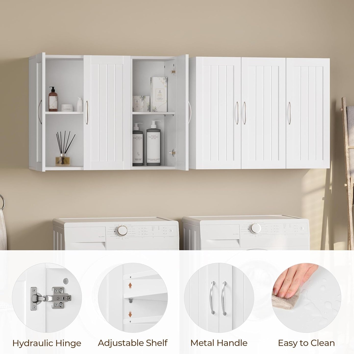 Yaheetech Bathroom Wall Cabinet with Three Doors, Medicine Cabinet with Adjustable Shelf, Hanging Storage Cupboard for Living Room, Laundry Room, Kitchen, White